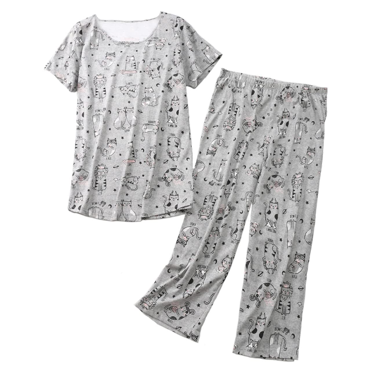 Inadays Women's Cotton Pajama Sets - Short Sleeve Top & Capri Pants 2-Piece Lounge Set | Soft & Breathable Summer Sleepwear for Women | Perfect for Nighttime Comfort, Lounging & Vacation Wear