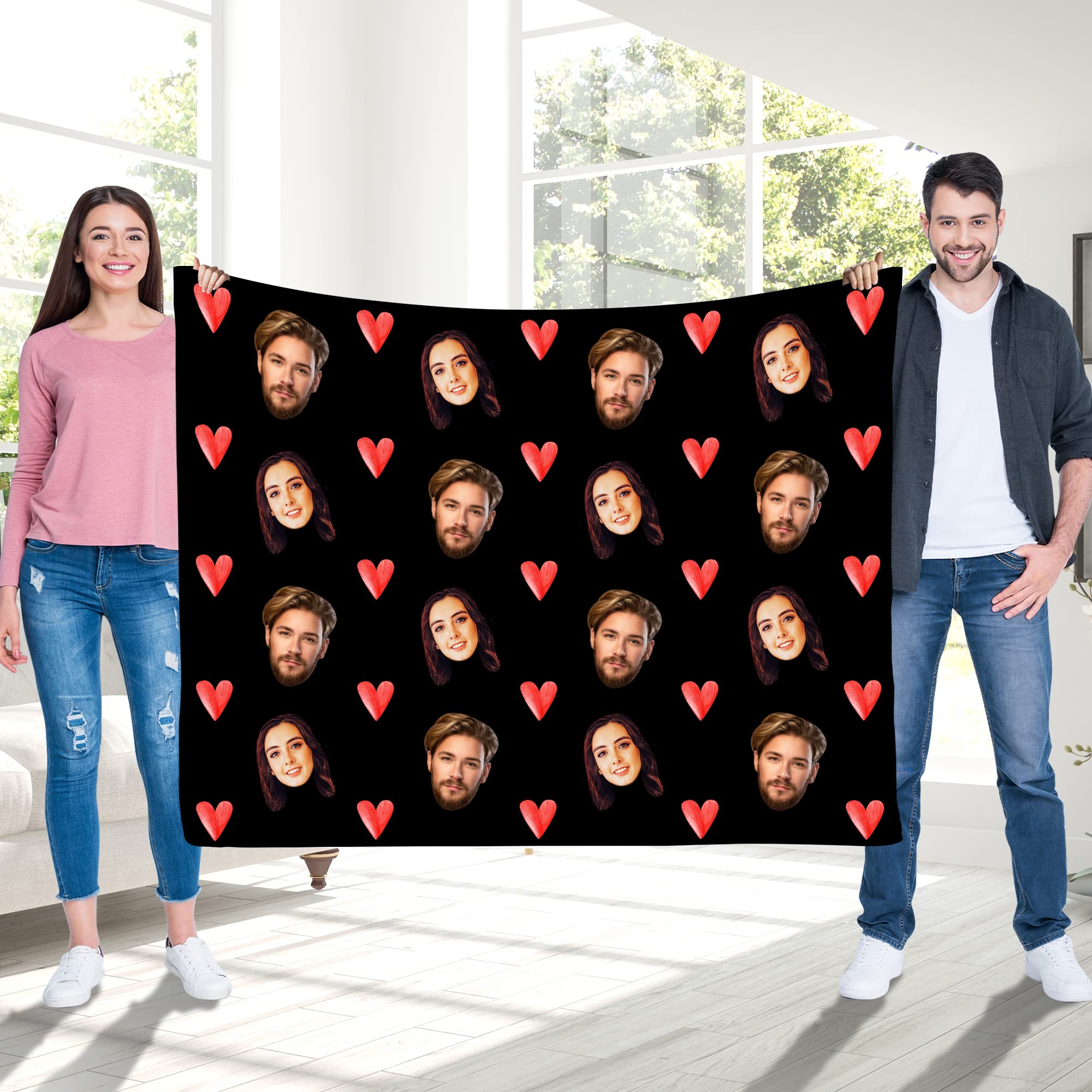 Custom Photo Blankets with Face Picture - Personalized Gifts for Women, Men, Couples & Pets - Anniversary, Birthday Presents for Her, Him, Wife, Husband - Cozy Home Decor, Romantic Gift Idea, Pet Lover Present
