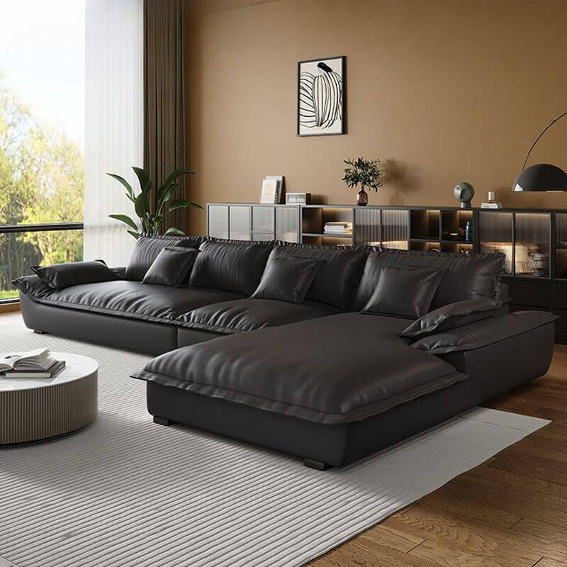 Modern L-Shaped Sectional Sofa with Chaise Lounge in Black - Sturdy Concealed Support - Perfect for Living Room, Home Theater, and Small Spaces