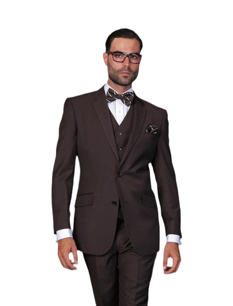 Men's 3-Piece Tailored Fit Wool Suit in Statement Brown | Business Formal Attire for Weddings, Office & Special Occasions