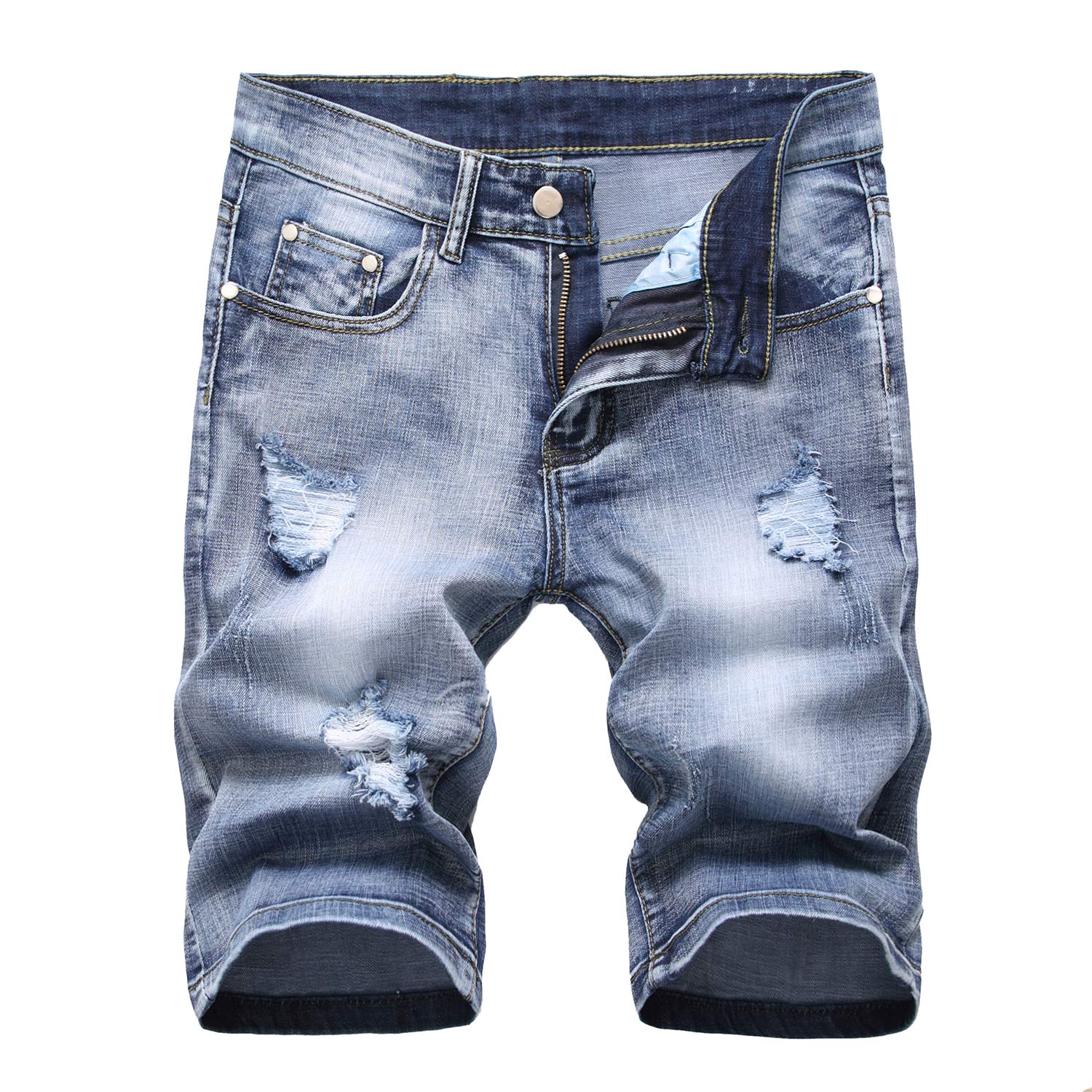 Amoystyle Men's Stretch Ripped Denim Shorts - Comfortable Distressed Jean Shorts for Men (Size 29-40) | Perfect for Summer, Beach, Casual Outfits & Streetwear Fashion