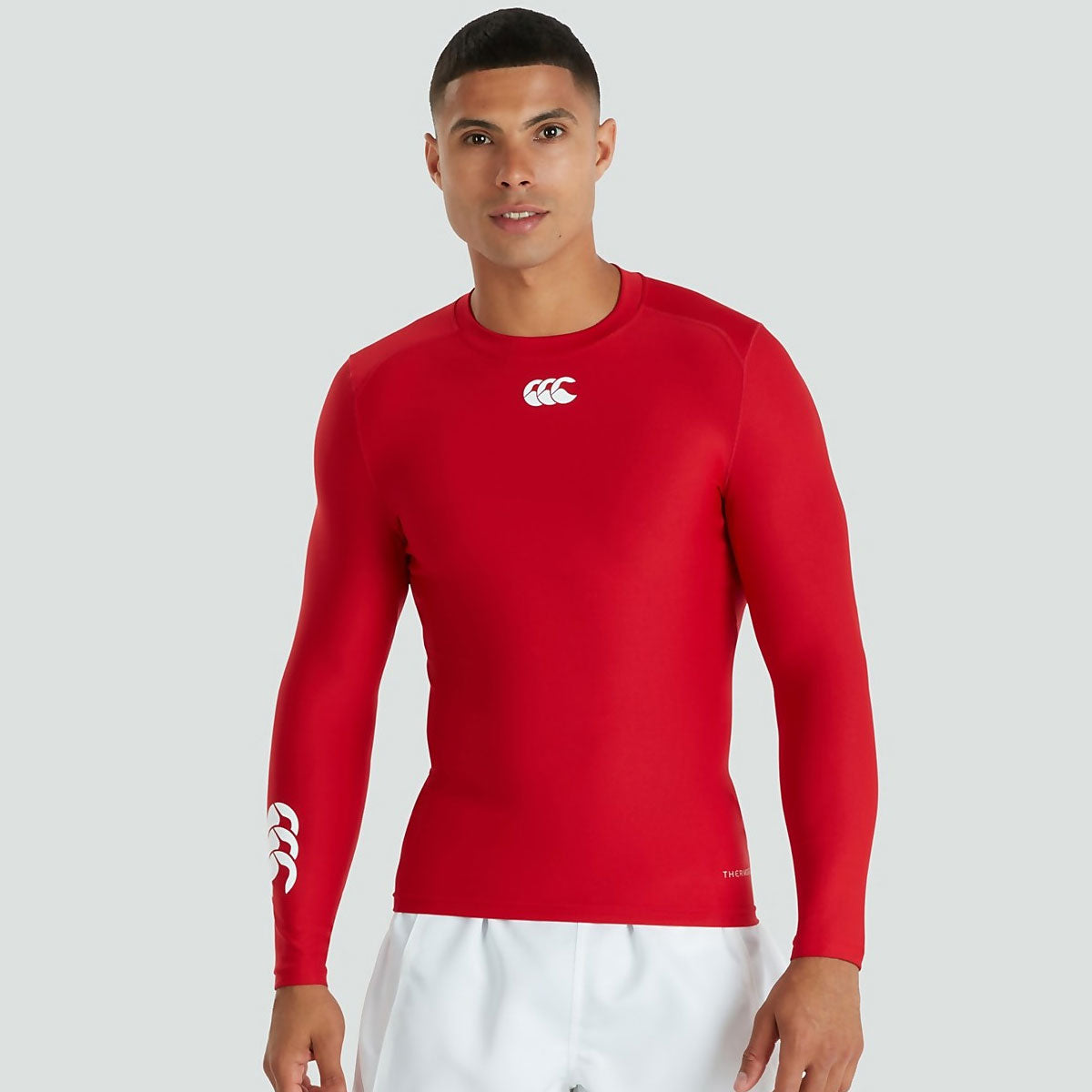 Canterbury Men's Thermoreg Baselayer Long Sleeve - Moisture Wicking Performance Shirt for Running, Hiking & Cold Weather - Red