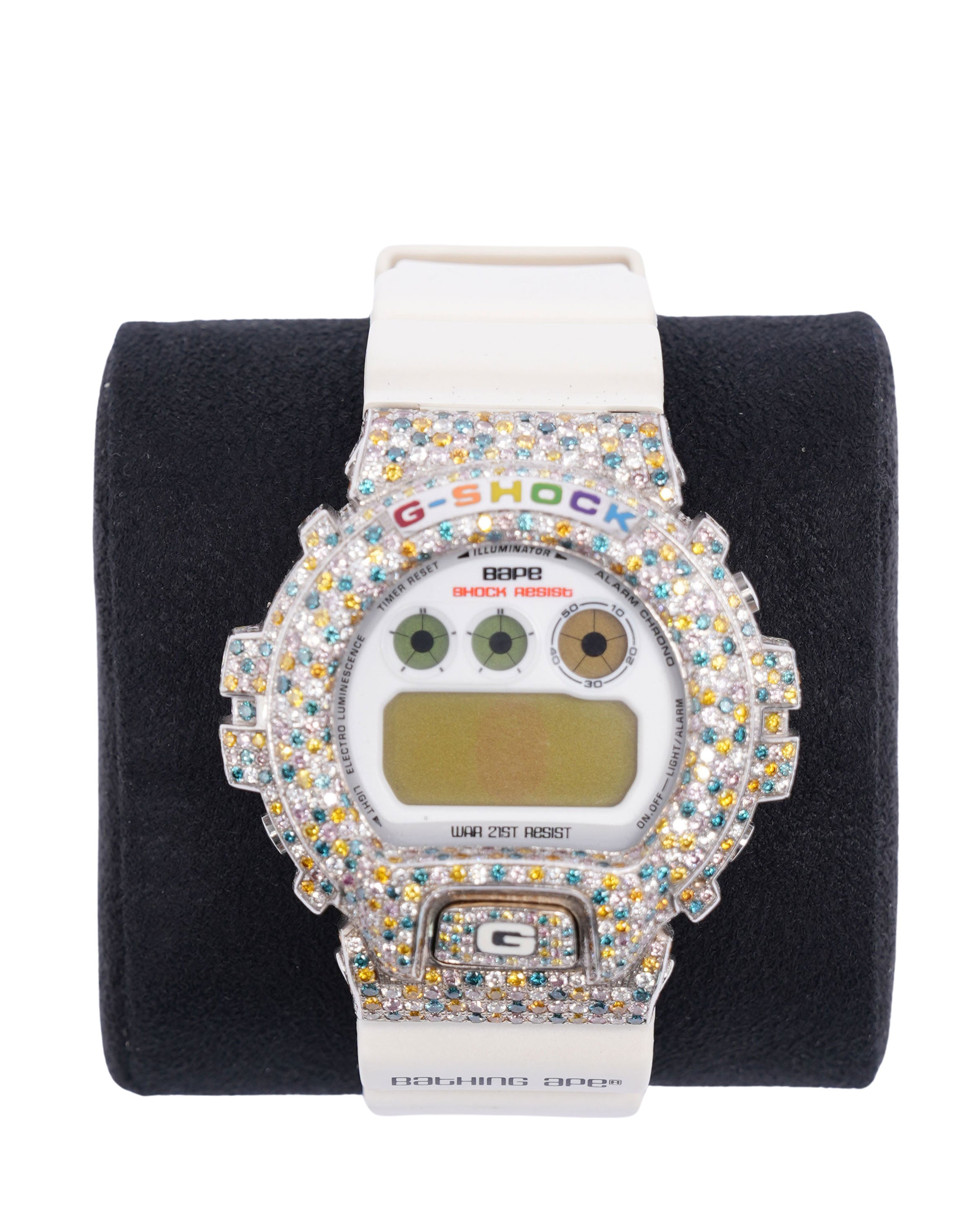 18K White Gold Casio G-Shock × BAPE DW-6900 Luxury Watch - Stylish & Durable for Men, Perfect for Streetwear & Outdoor Adventures