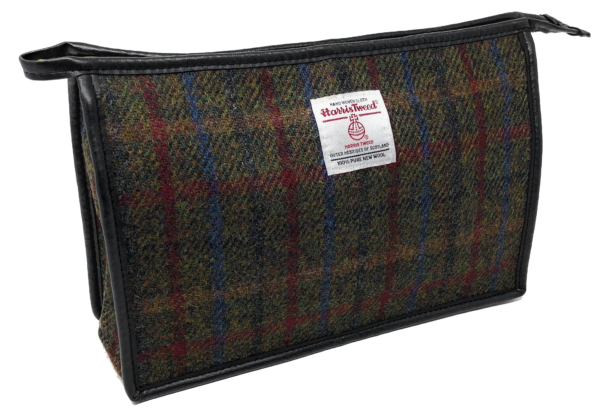 Scott MacKenzie Harris Tweed Green Check Toiletries Wash Bag - Waterproof Travel Cosmetic Organizer for Men & Women - Perfect for Gym, Business Trips and Vacation Essentials