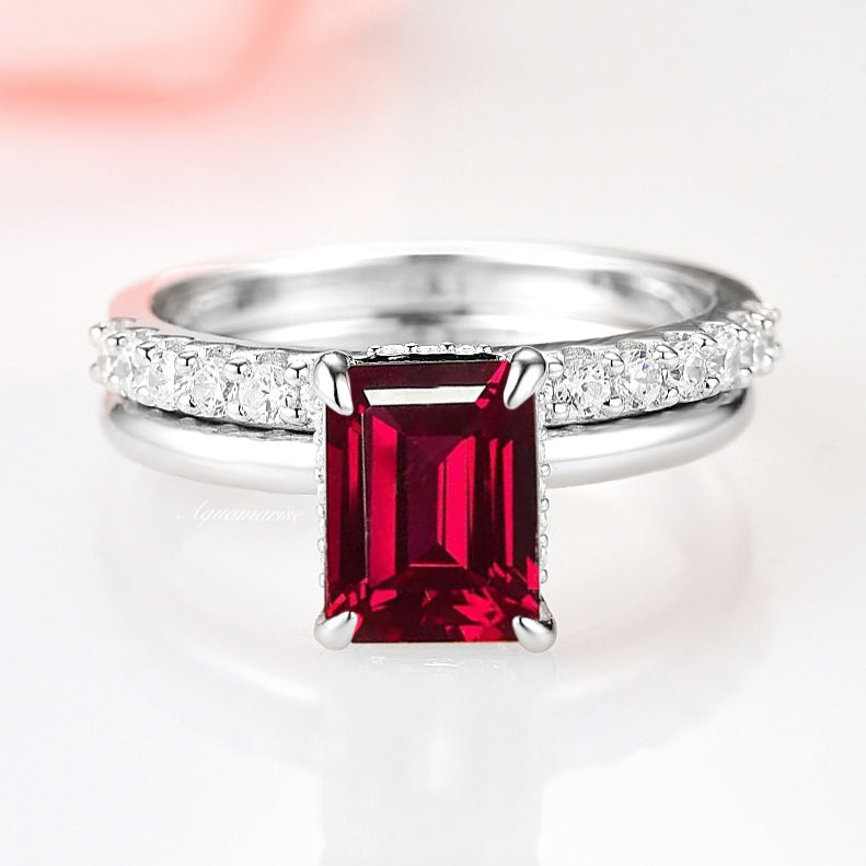 Raspberry Tourmaline Ring Set - Red Gemstone Bridal & Engagement Rings for Women | Wedding, Anniversary, Proposal & Special Occasion Jewelry Gift