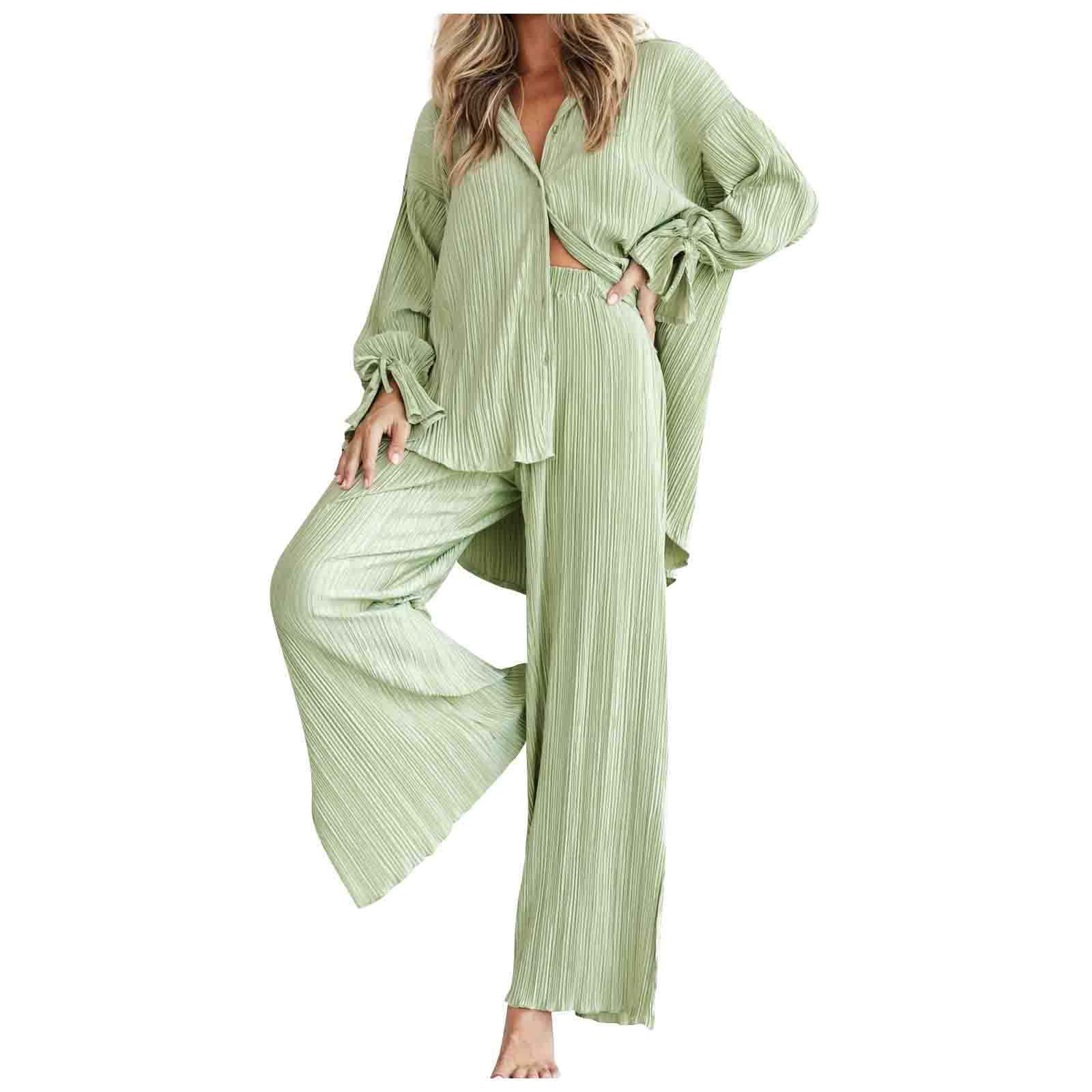 FIRERO Women's 2-Piece Outfit - Long Sleeve Blouse & Wide Leg Pants Set for Work & Casual