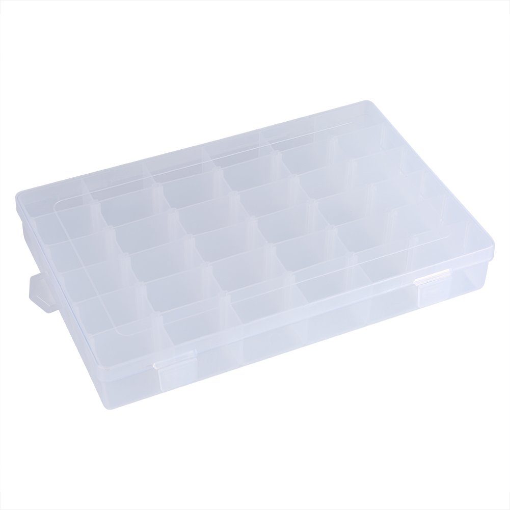 Clear Plastic Storage Box with 36 Adjustable Dividers - Jewelry Organizer for Beads, Earrings, Fishing Hooks & Small Accessories - Perfect for Craft Rooms, Tackle Boxes & Home Organization