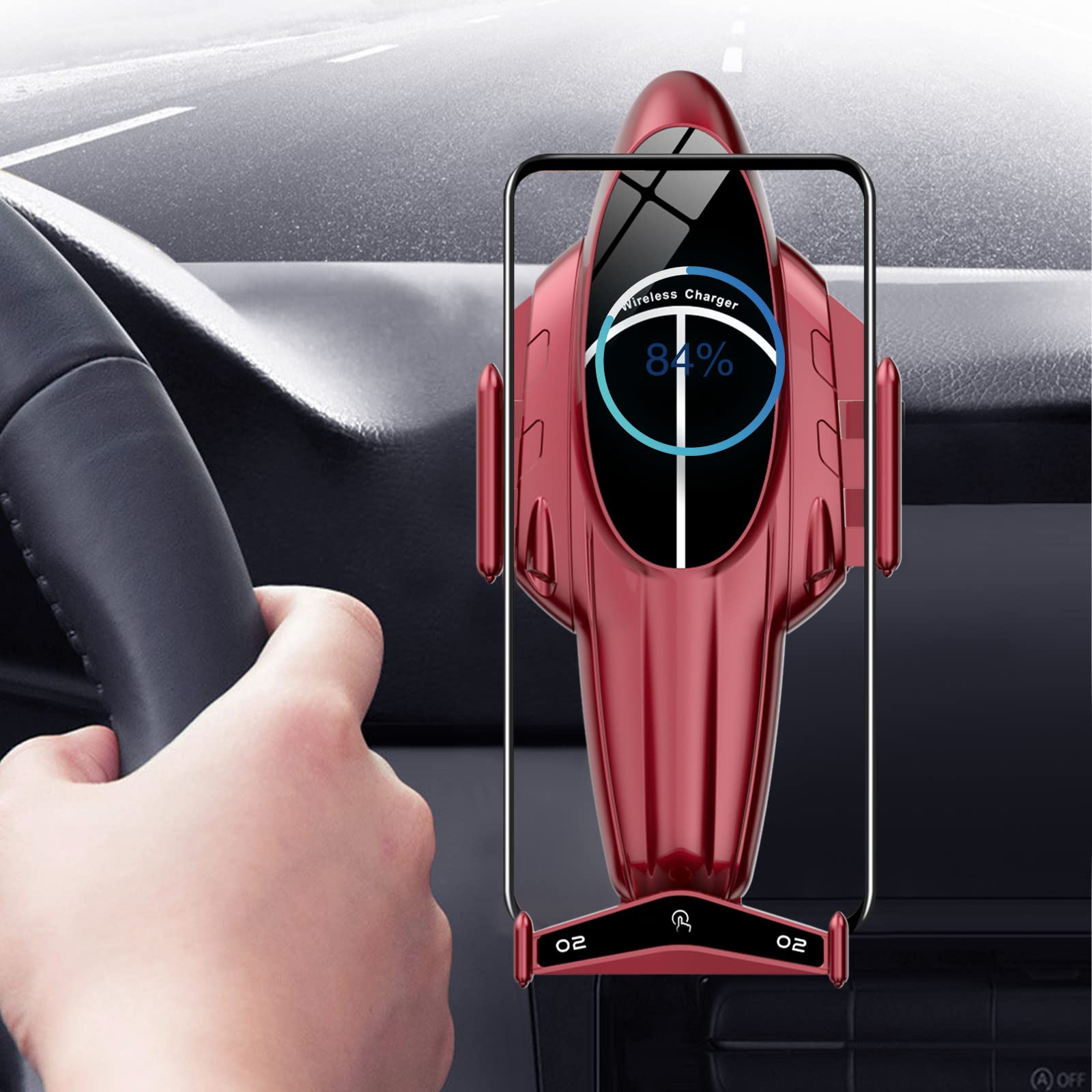 15W Qi Fast Wireless Car Charger Mount - Auto-Clamping Phone Holder for Car Vent - Smart Hands-Free Charging with Secure Grip - Perfect for iPhone, Samsung, Google Pixel (Red) - Ideal for Commuting, Road Trips & GPS Navigation