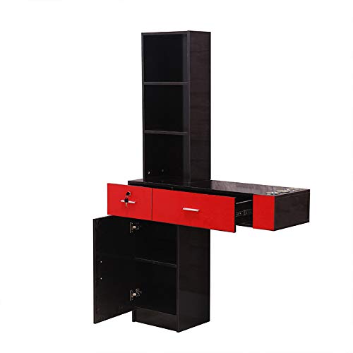 Professional Wall Mount Barber Station Storage Cabinet - Lockable Drawer with 3 Hair Dryer Holders, Black & Red Salon Equipment for Hair Styling & Spa | Perfect for Beauty Salons, Barber Shops & Home Styling Stations