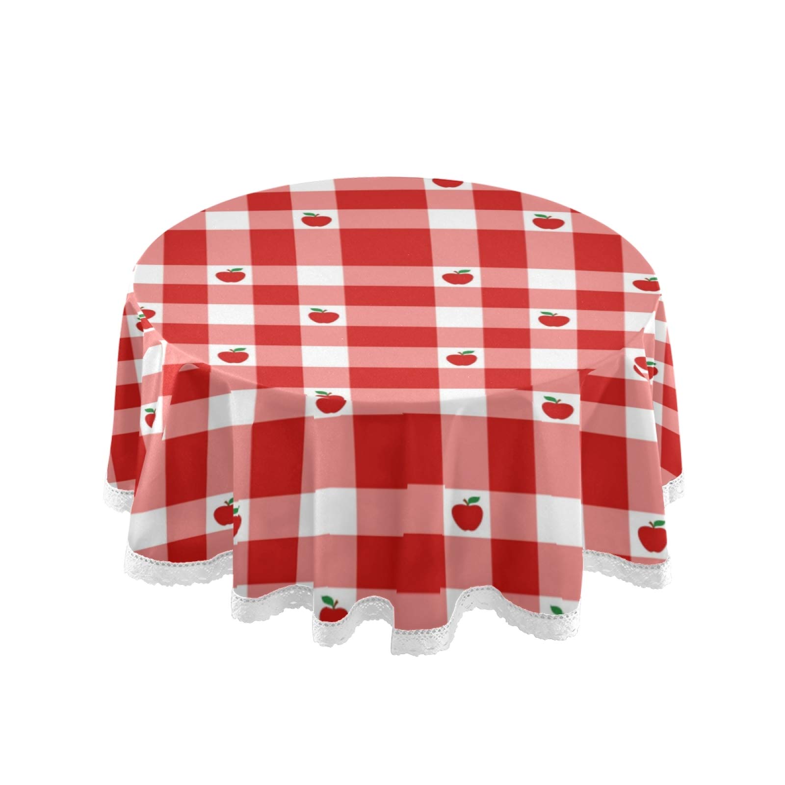 Red Buffalo Plaid Round Tablecloth - 60 Inch Washable Polyester Kitchen Table Cover for Parties, Picnics & Dining Decor | Fresh Fruits Check Design Circular Table Runner
