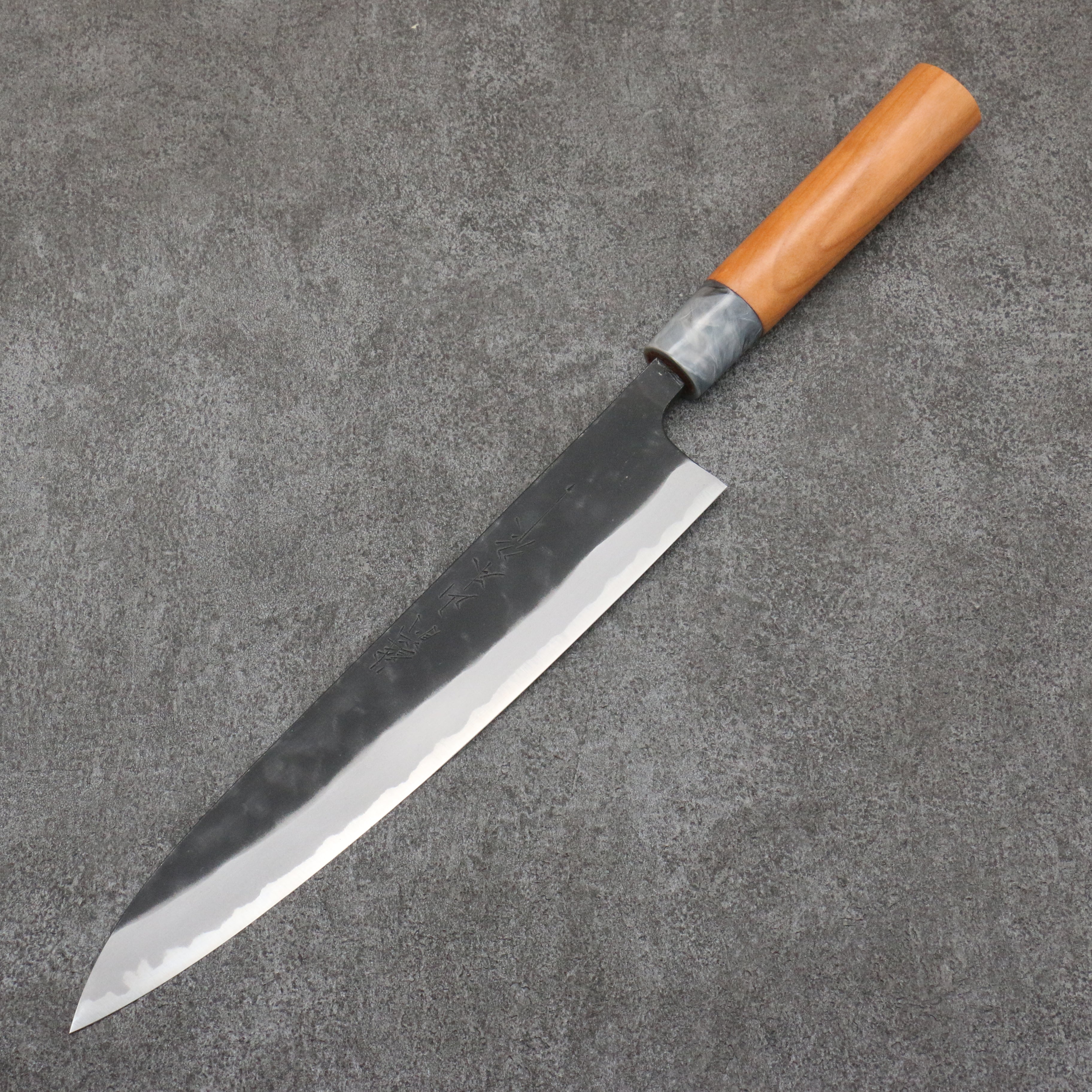 Premium Nao Yamamoto White Steel No.2 Kurouchi Sujihiki Knife 240mm - Japanese Cherry Wood Handle - Perfect for Slicing Sashimi, Roasts & Delicate Proteins