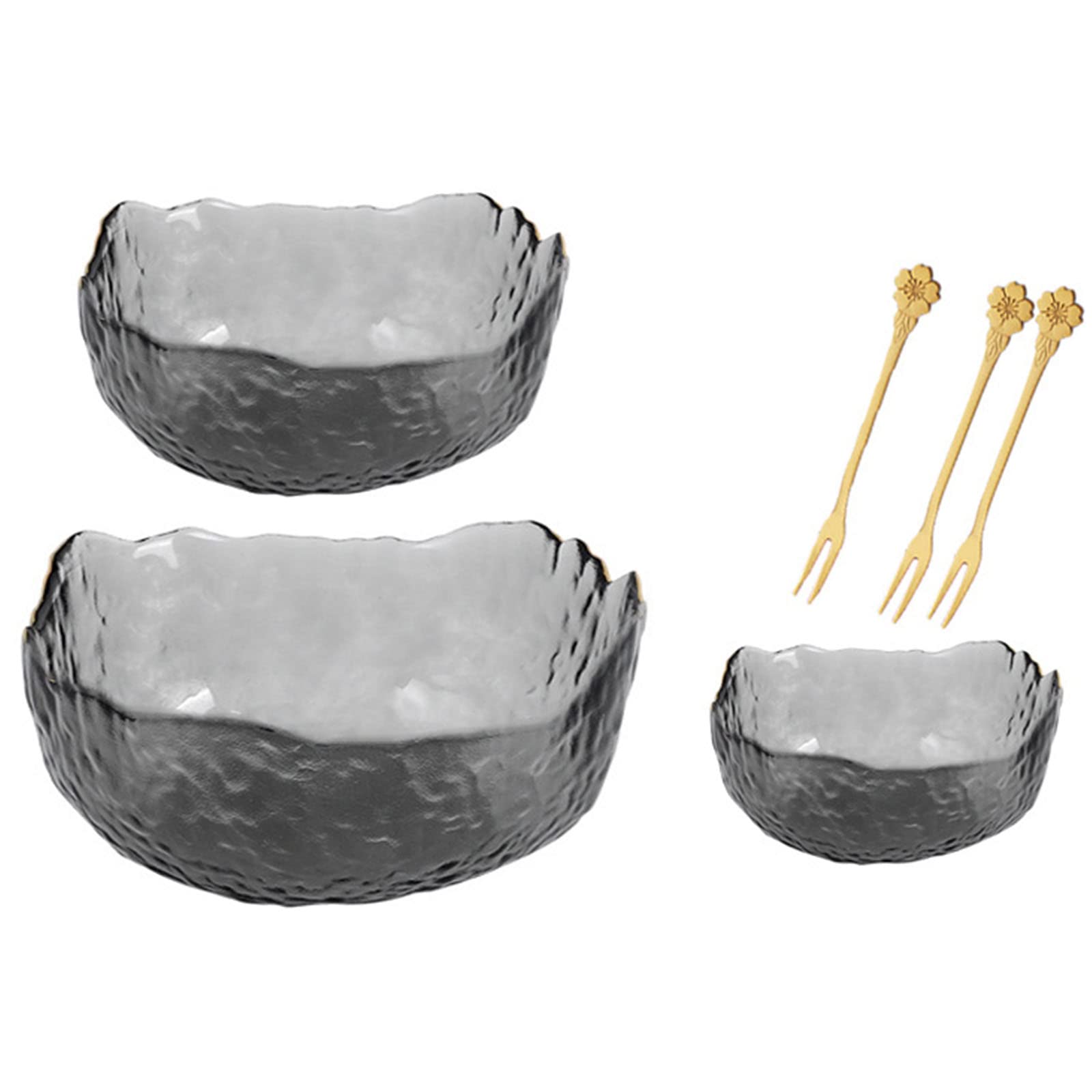 3-Piece Glass Salad Bowls Set - Irregular Shape Mixing & Serving Bowls for Kitchen Prep, Fruit, Pasta, Popcorn & Snacks - Gray - Perfect for Entertaining, Meal Prep & Healthy Eating