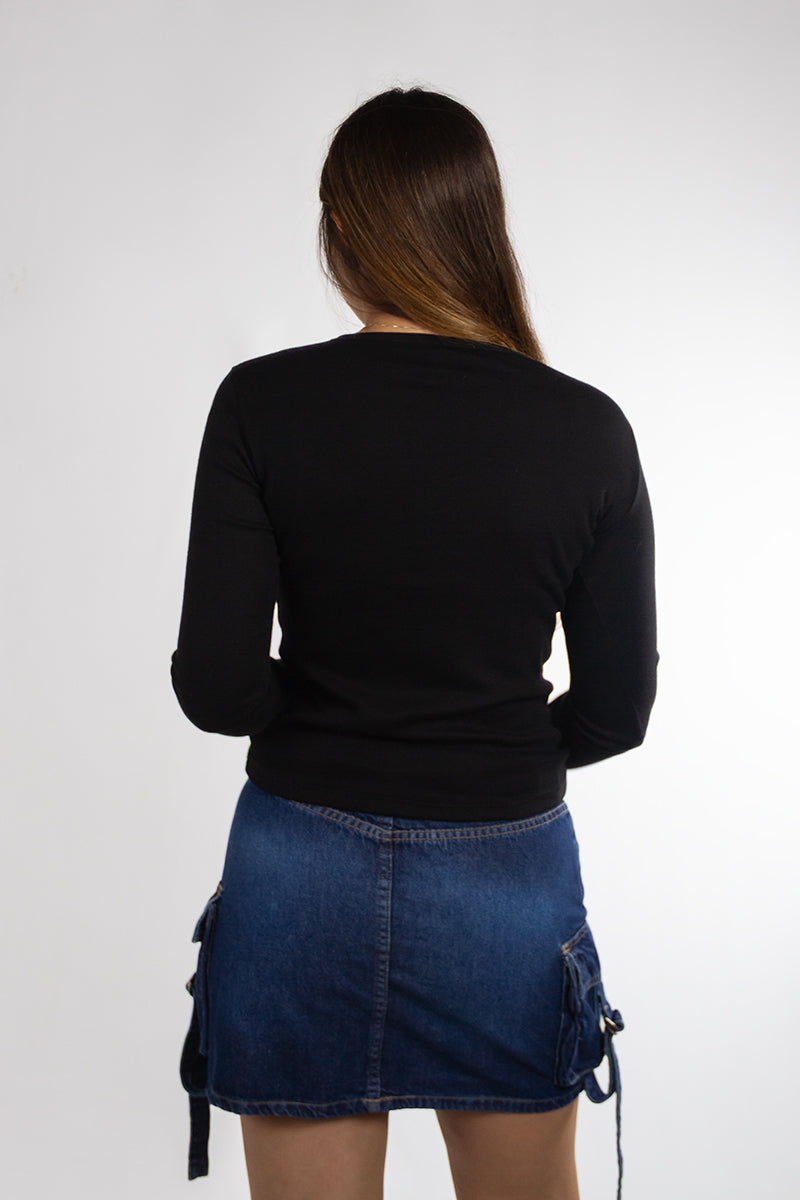 Women's Long Sleeve Cozy Black T-Shirt 601 - Soft Casual Comfort Wear for Everyday, Work & Layering