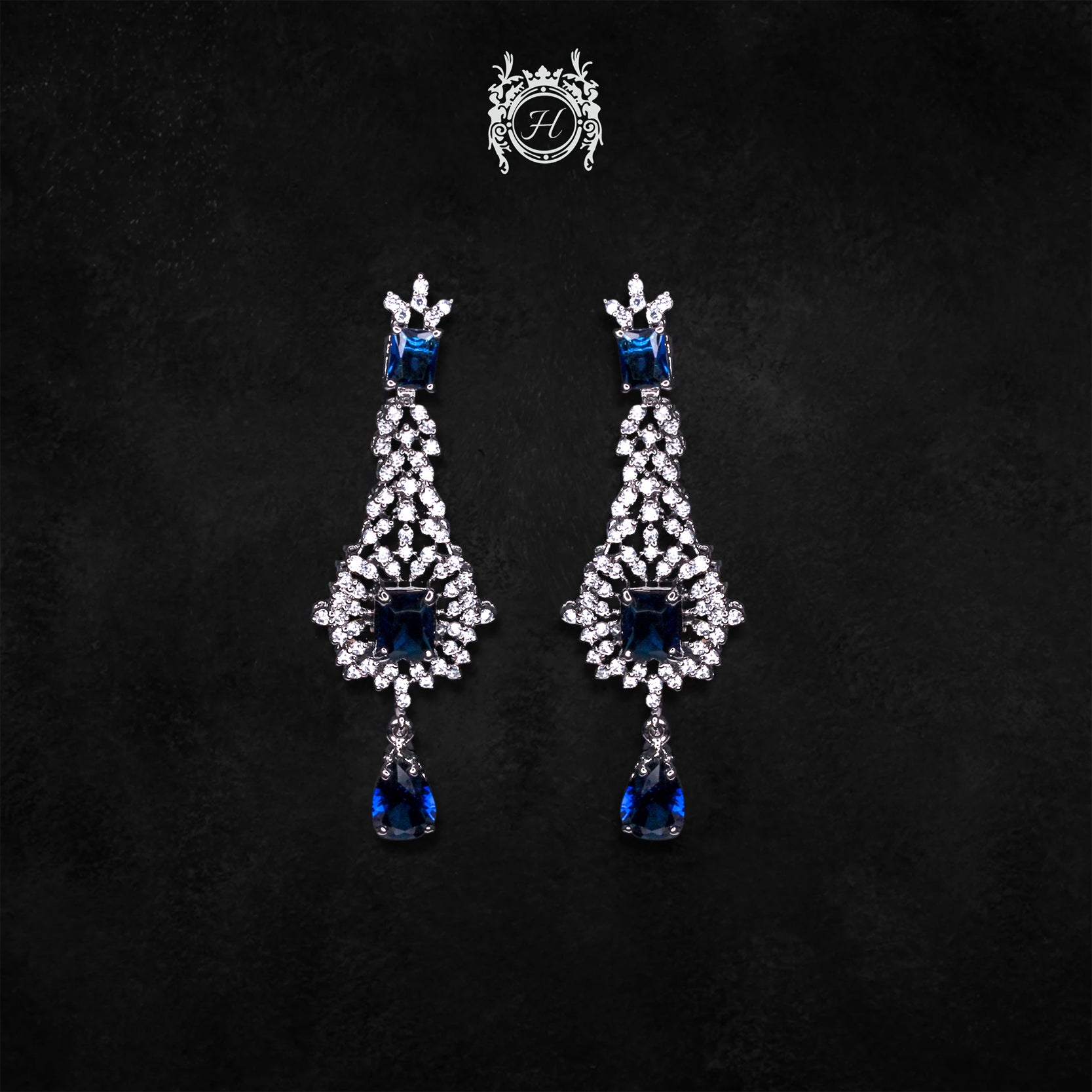 Blue Onyx and Zircon Earrings for Women - Elegant Dangle Drop Jewelry for Party, Wedding & Evening Wear