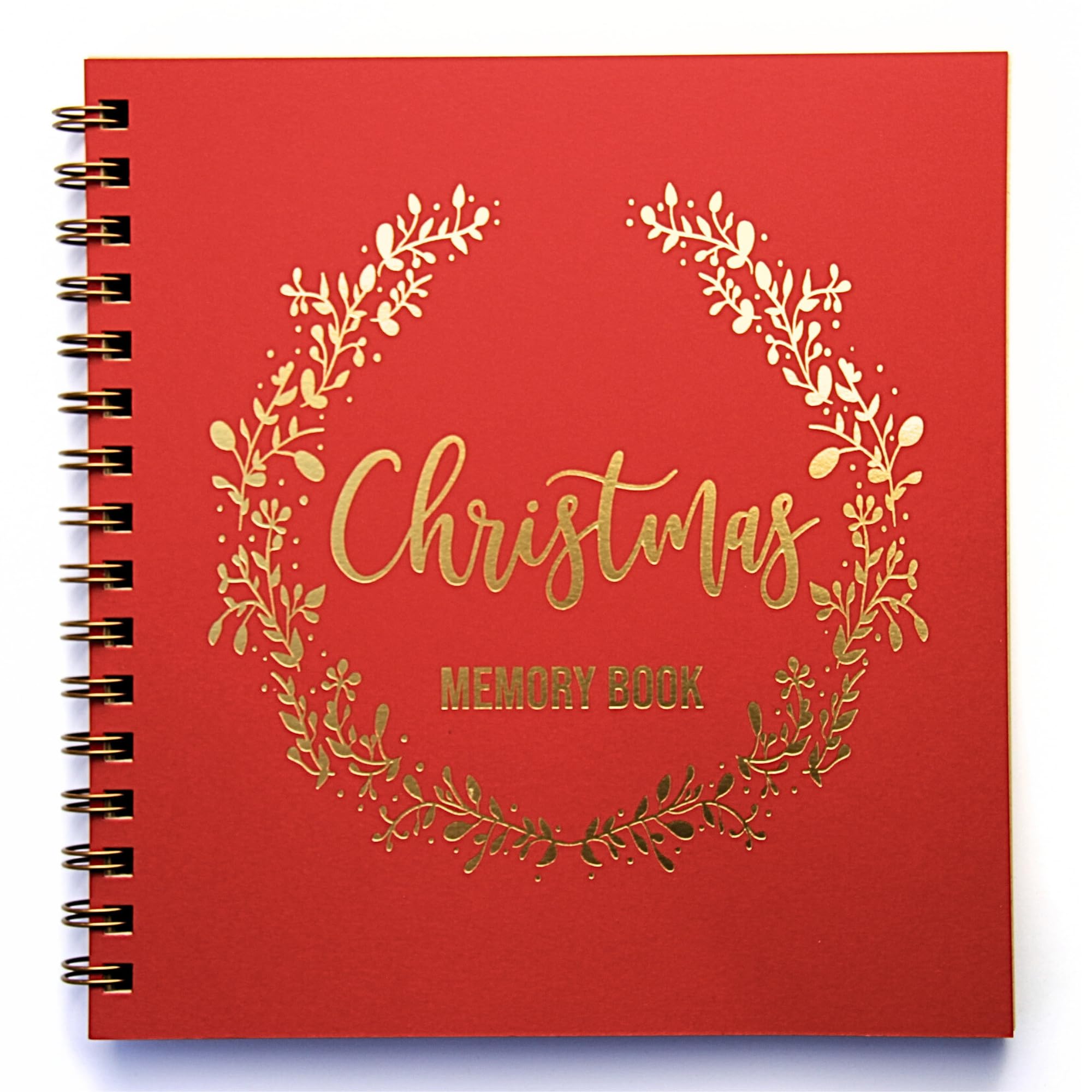 Christmas Memory Scrapbook Album - 8.5x8.5 Gold Foil Keepsake with 90 Blank Pages, Red & Gold Holiday Family Photo Book for Christmas Traditions, Gift Giving, and Yearly Holiday Memories