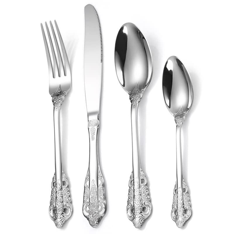 Premium 4-Piece Stainless Steel Flatware Set - Gold & Silver Luxury Cutlery for Fine Dining (Spoons, Forks, Knives) - Elegant Tableware for Weddings, Dinner Parties & Formal Occasions