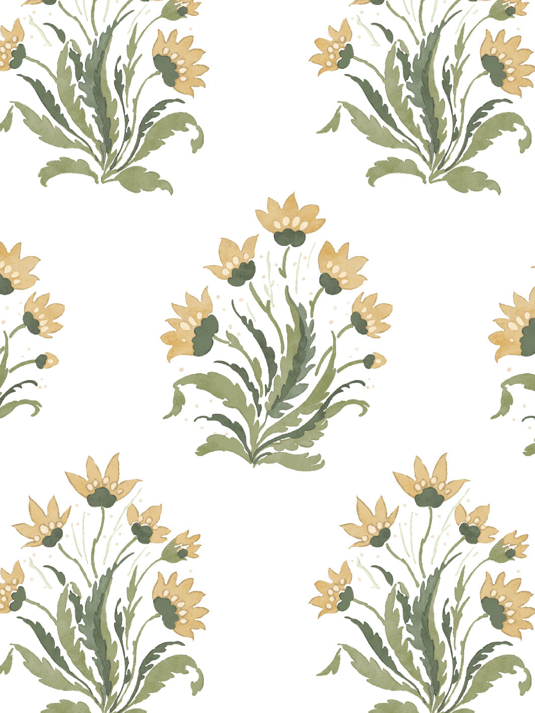 Nathan Turner Hillhouse Block Print Large Wallpaper - Gold & Green Floral Design for Living Room, Bedroom & Dining Room Decor