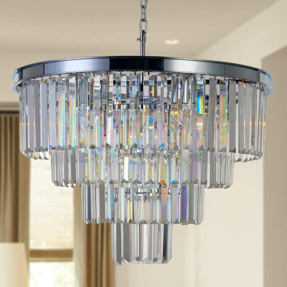 Modern Chrome Crystal 4-Tier Chandelier Pendant Light - 9 Lights, 23.6