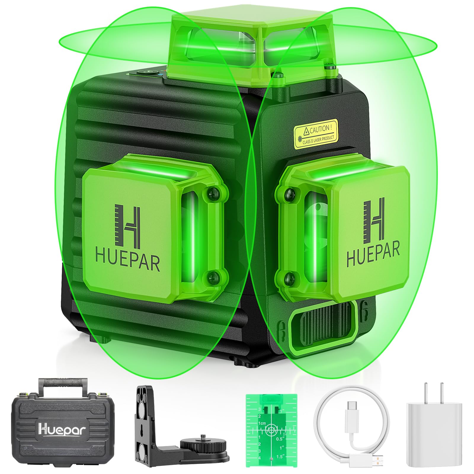 Huepar 360 Self-Leveling Green Laser Level - 3 x 360° High Brightness Cross Line Laser Tool with 5200mAh Rechargeable Battery & Hard Case - Perfect for Construction, Picture Hanging, Tile Installation, and DIY Home Projects