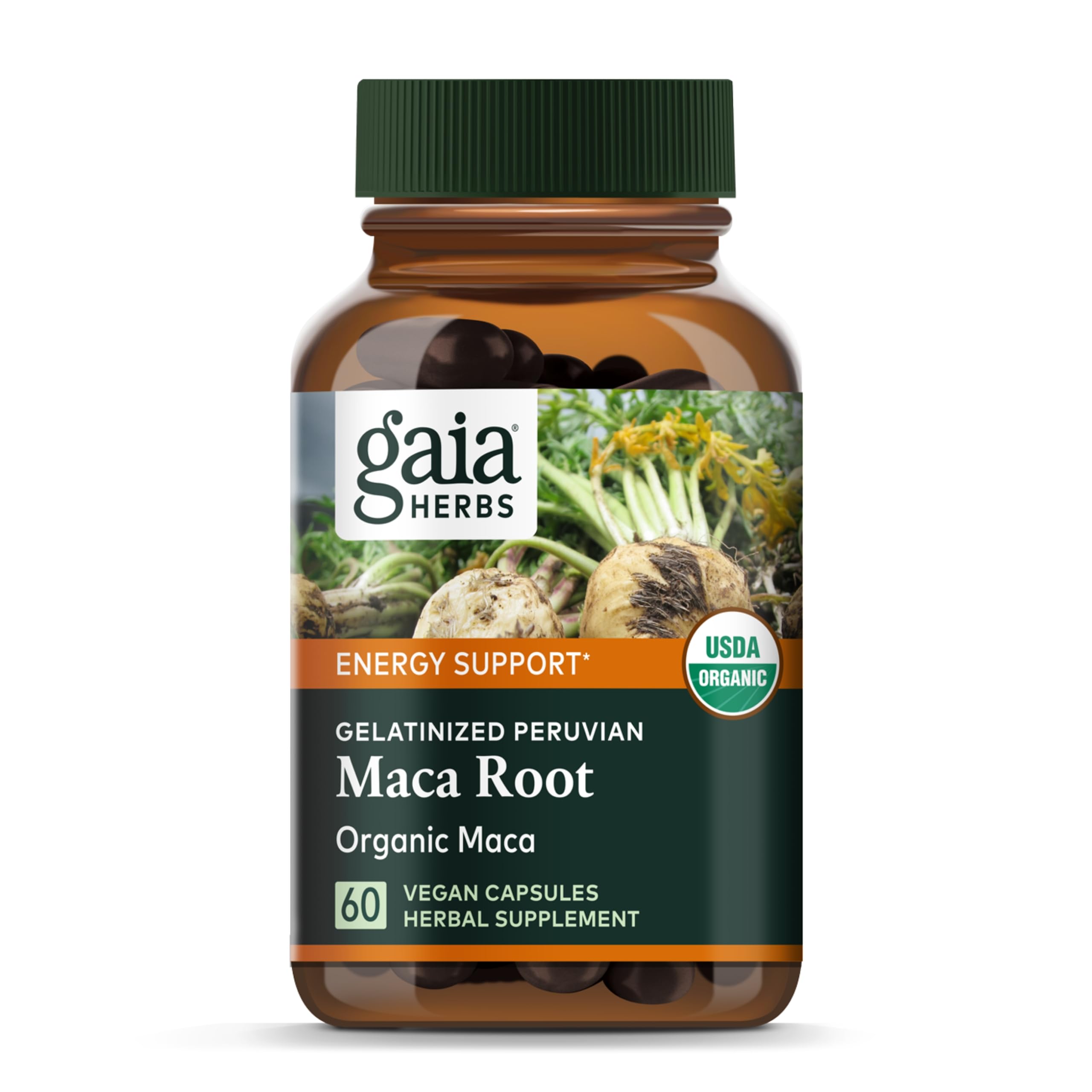 Organic Maca Root Supplement for Natural Energy & Stamina - Gaia Herbs Caffeine-Free Vegan Capsules (60 Count, 30-Day Supply) - Supports Healthy Vitality, Endurance & Hormonal Balance - Perfect for Athletes, Busy Professionals & Active Lifestyles
