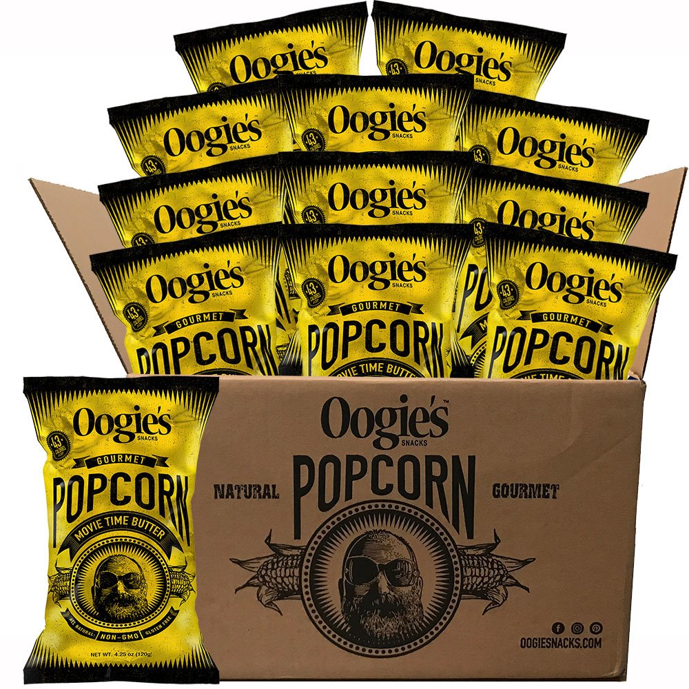 Oogie's Gourmet Popcorn - 12 Pack Movie Theater Style Butter Flavor | Gluten Free, Non-GMO Snack | 4.25oz Big Bags for Family Movie Nights, Office Snacks & Party Favors