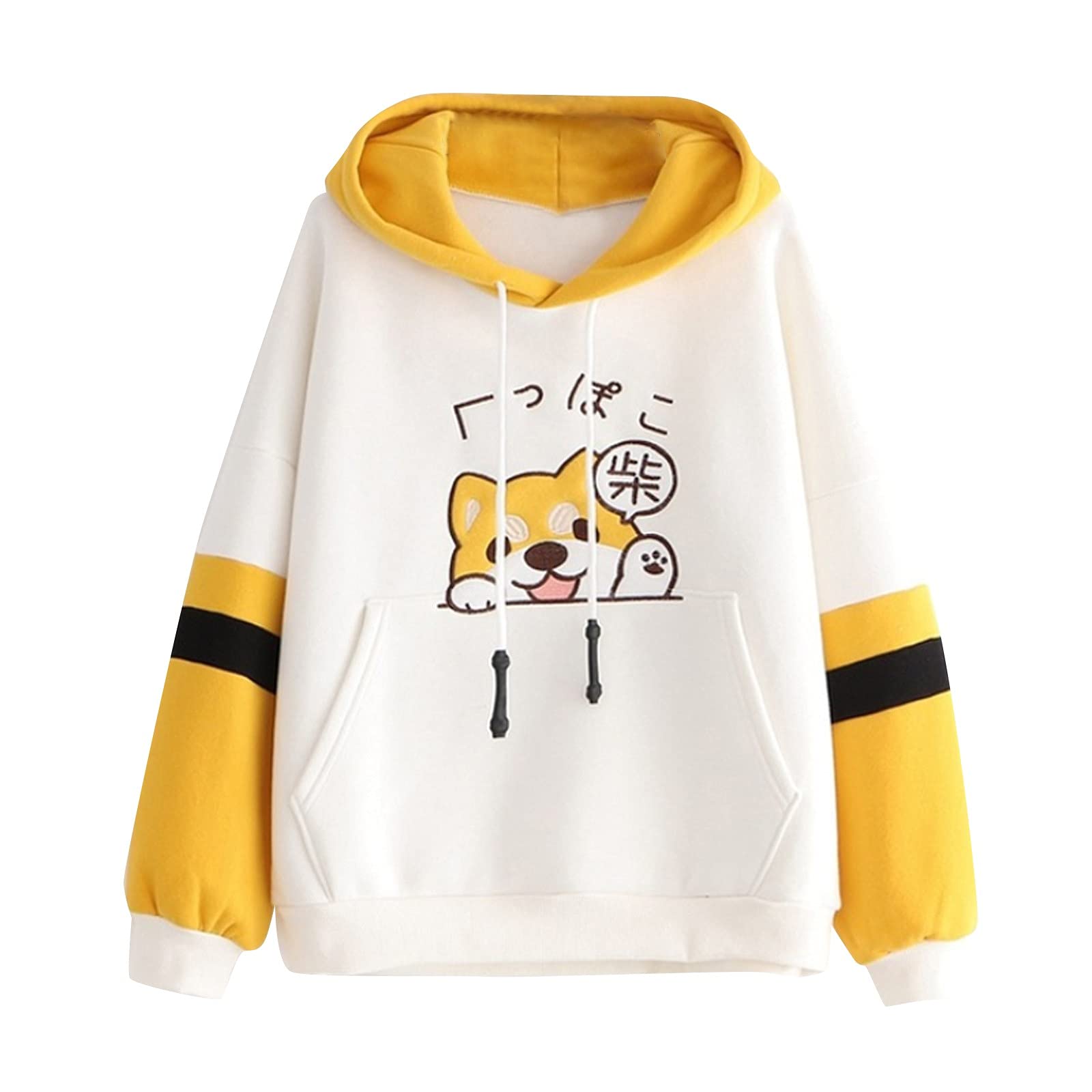 Trendy Women's Dog Hoodie with Long Block Hat & Japanese Ear Sleeves - Cute Puppy Print Pullover for Casual Wear, Street Fashion & Anime Cosplay