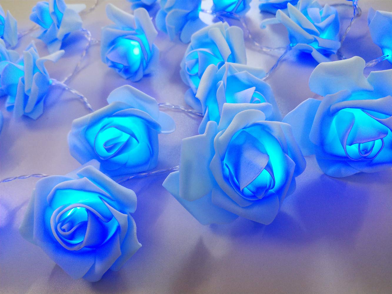 Fantasee 16.4ft Blue Rose LED String Lights - 50 Battery Operated Fairy Lights for Wedding, Home, Party Decor - Indoor & Outdoor Waterproof Decorative Lighting (Perfect for Bedroom, Garden, Christmas, Valentine's Day)