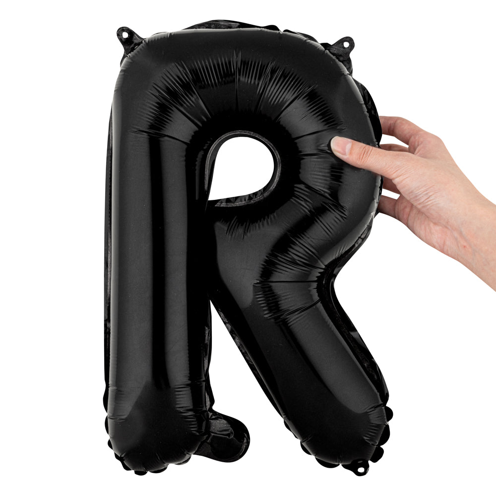 Balloonify Black Mylar Letter R Balloon - 16 Inch Large Alphabet Foil Balloon for Birthday Party Decorations, Baby Showers & Graduation Celebrations - 1 Count Box