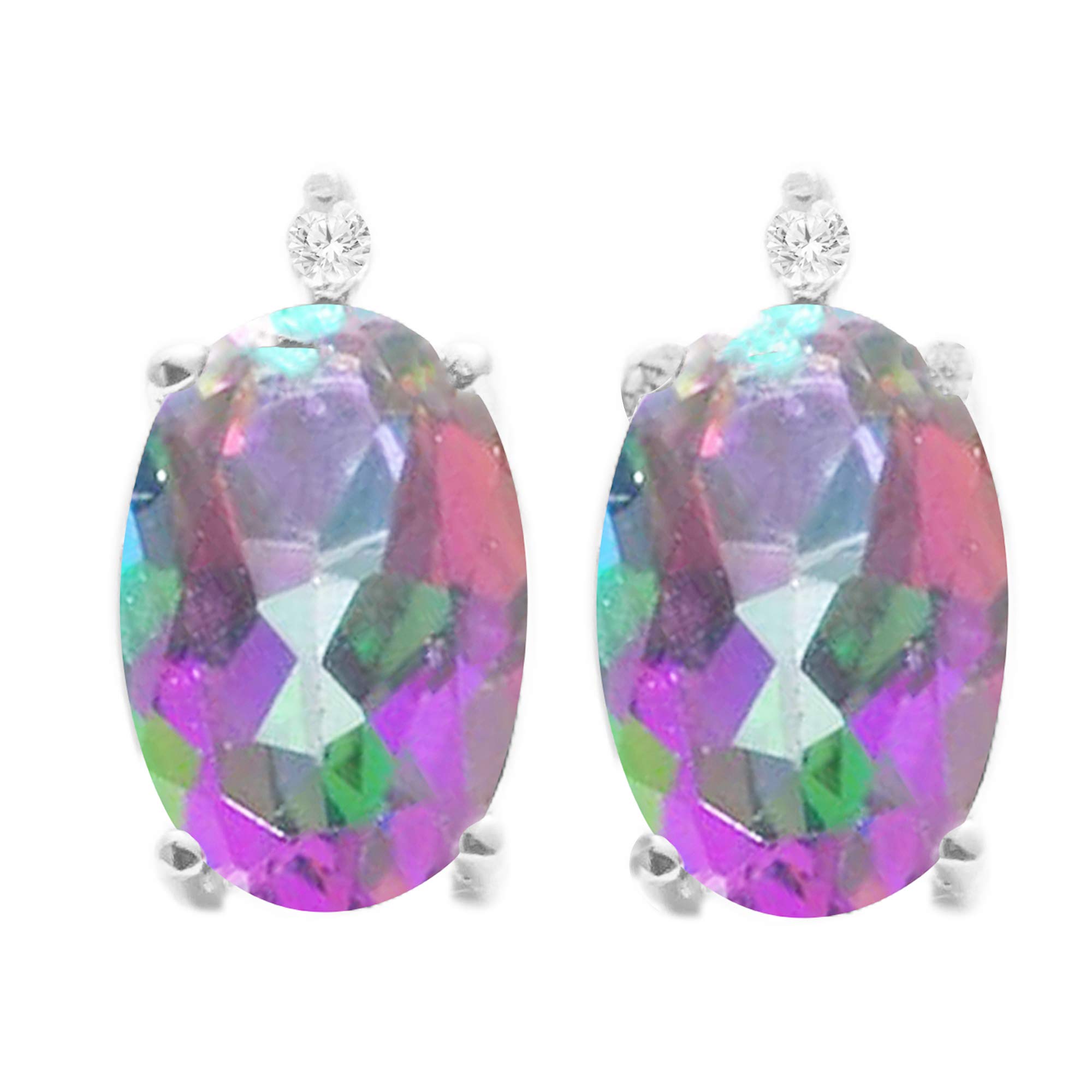 V3Jewelry 925 Sterling Silver Oval Gemstone Earrings with Genuine White Diamond - Elegant Stud Earrings for Women - Perfect Birthday Gift, Anniversary Present & Everyday Wear Jewelry