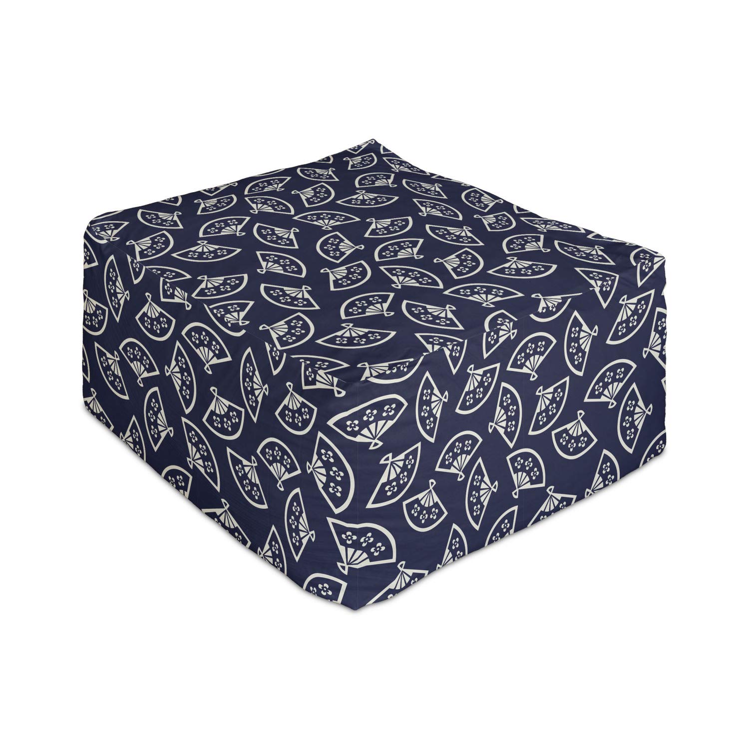 Ambesonne Geometric Rectangle Pouf Ottoman - Hand Fan Pattern East Culture Inspired Oriental Kimono Design Foot Stool - 25