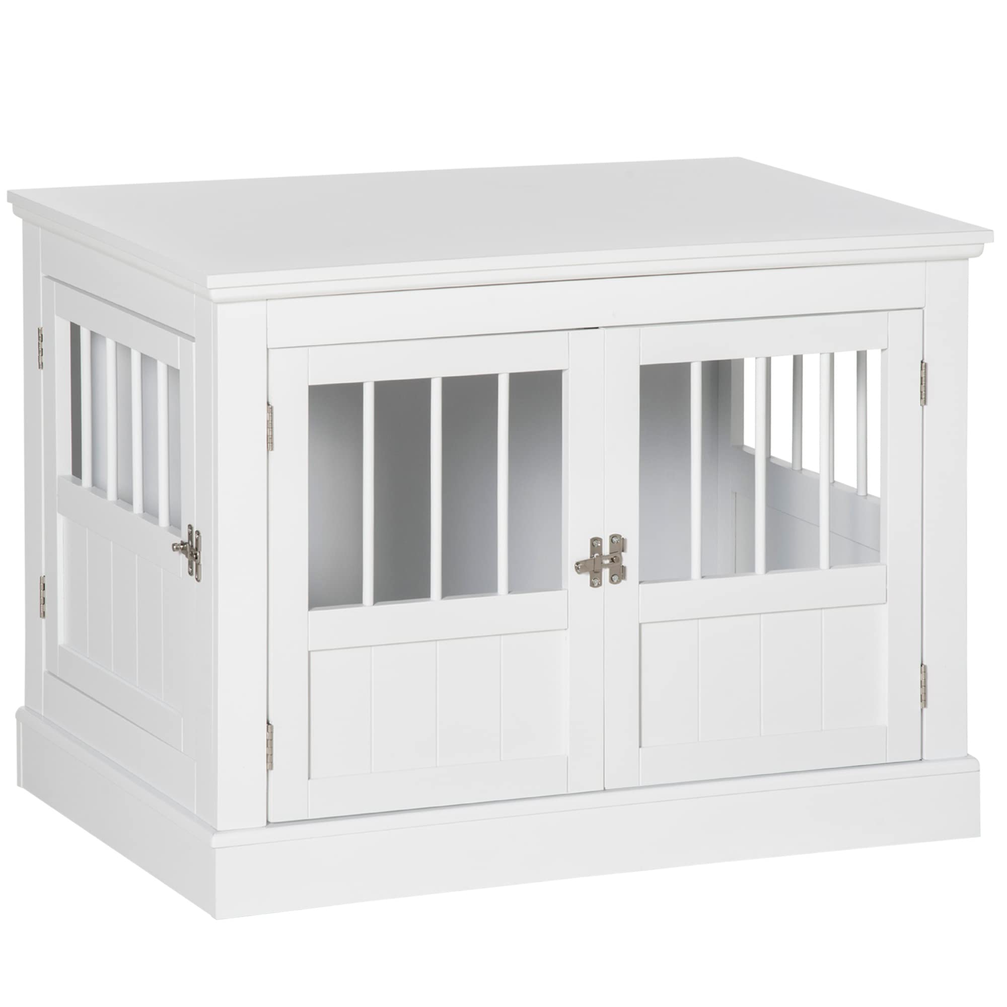 PawHut Wooden Dog Crate End Table with Triple Doors - Indoor Pet Furniture for Small Dogs & Puppies - White - Perfect for Living Room, Bedroom or Home Office Decor
