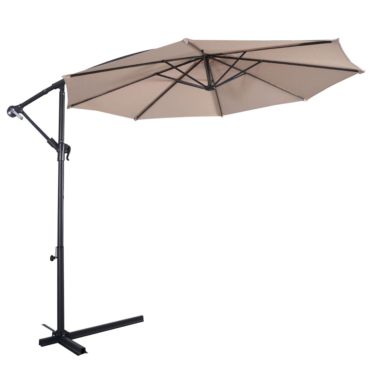 HAPPYGRILL 10ft Outdoor Patio Umbrella with Crank Tilt - Sun Shade Offset Umbrella for Table, Deck, Poolside & Backyard (Beige) - Perfect for Outdoor Dining, Lounging & Summer Relaxation