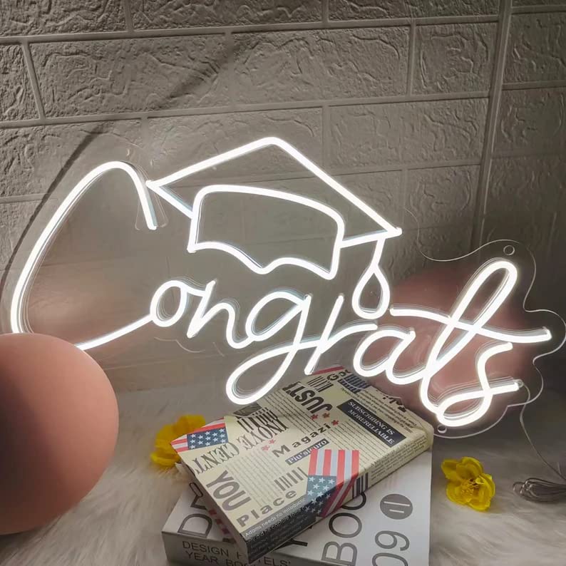 19.6 Inch White Congratulations Graduation Neon Sign - LED Wall Decor for Parties, Weddings & Events - Durable 2022 Graduation Decoration with Hanging Kit - Perfect for Home, Office & Celebration Banner