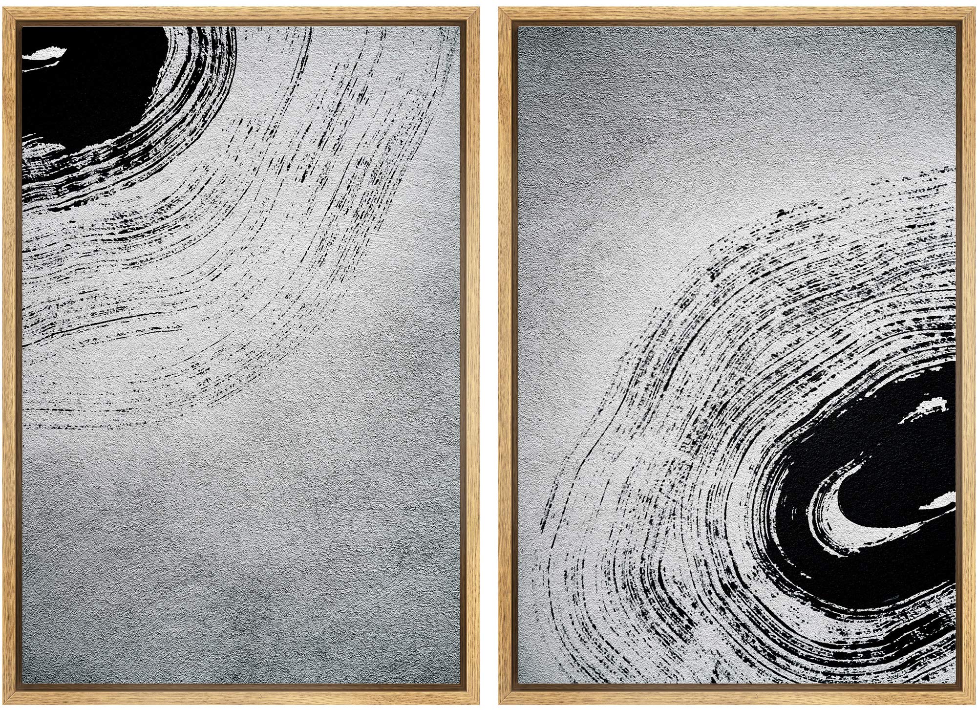 SIGNWIN 2 Piece Framed Canvas Wall Art - Black and White Floral Print Modern Home Decor for Living Room, Bedroom, Office - 24