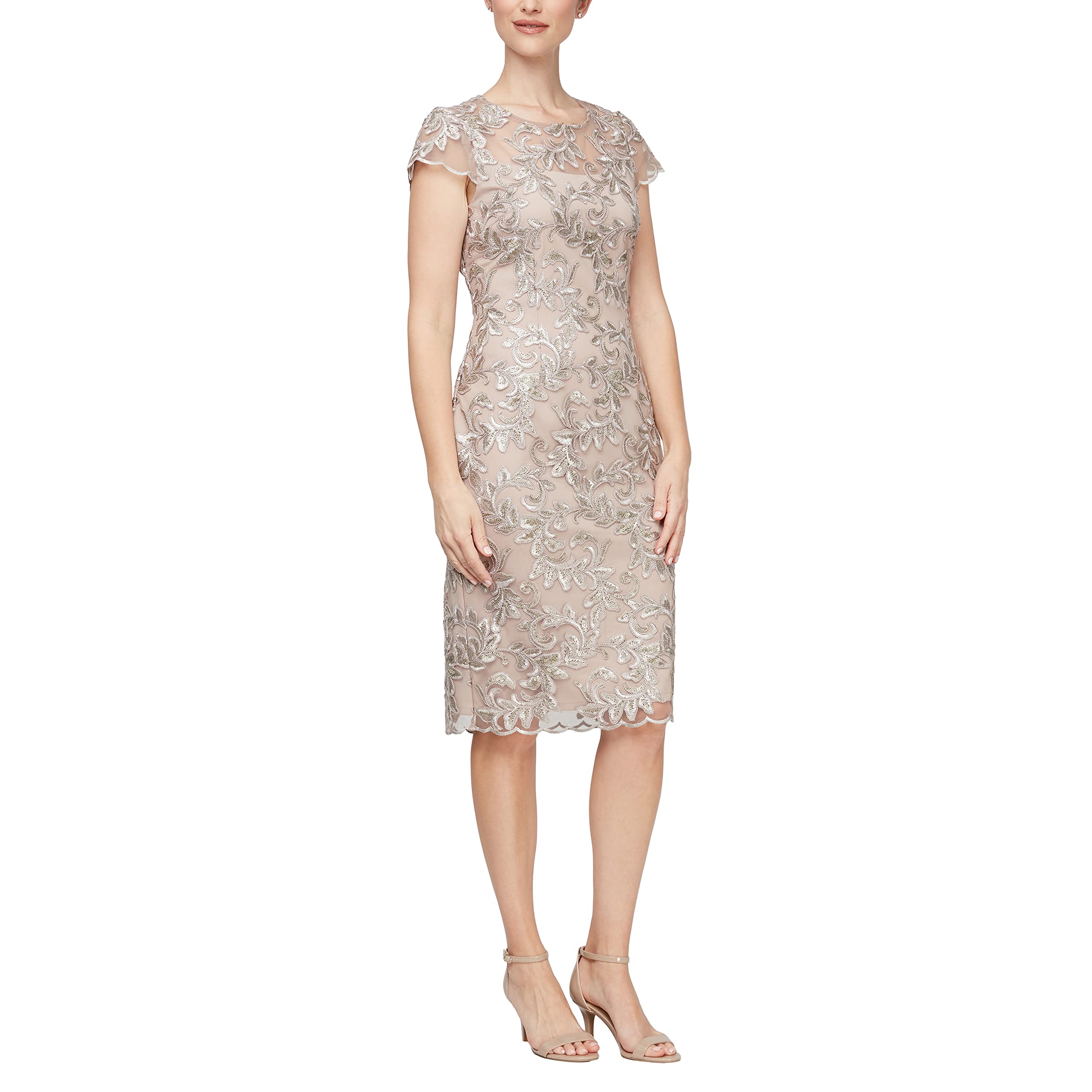 Alex Evenings Women's Short Floral Embroidered Cocktail Dress - Elegant Wedding Guest & Formal Gown for Special Occasions (Petite/Regular Sizes) | Perfect for Bridal Showers, Evening Parties & Black Tie Events