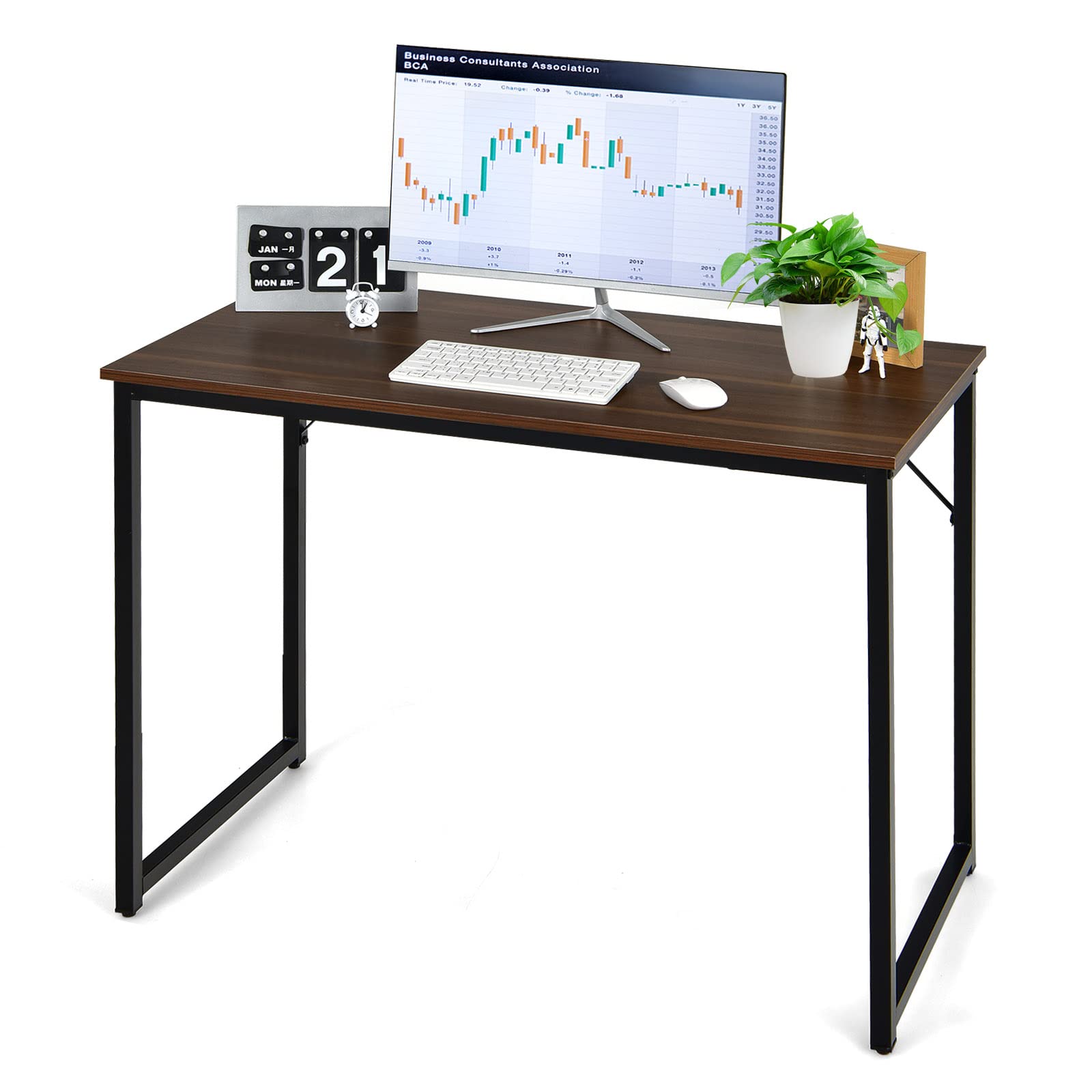 COSTWAY 40 Inch Home Office Computer Desk - Modern Simple Writing Study Desk with Metal Frame, Gaming & Laptop PC Workstation for Living Room, Bedroom & Study (Coffee) - Perfect for Remote Work, Online Classes & Home Office Setup