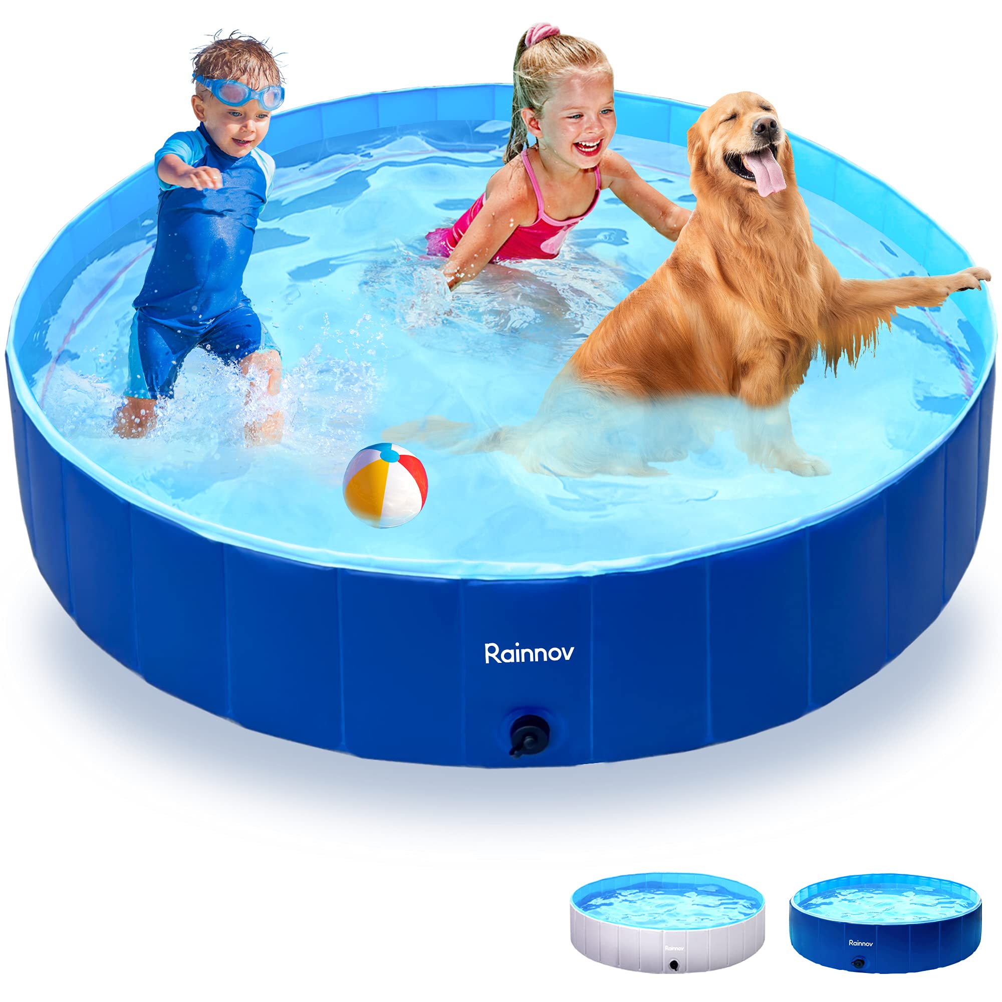 Foldable Dog Pool for Large Dogs - Collapsible Pet Plastic Bathing Tub & Kiddie Pool - Portable Outdoor Swimming Pool for Dogs, Cats & Kids (XL 63in, Blue) - Perfect for Backyard, Beach & Summer Water Play