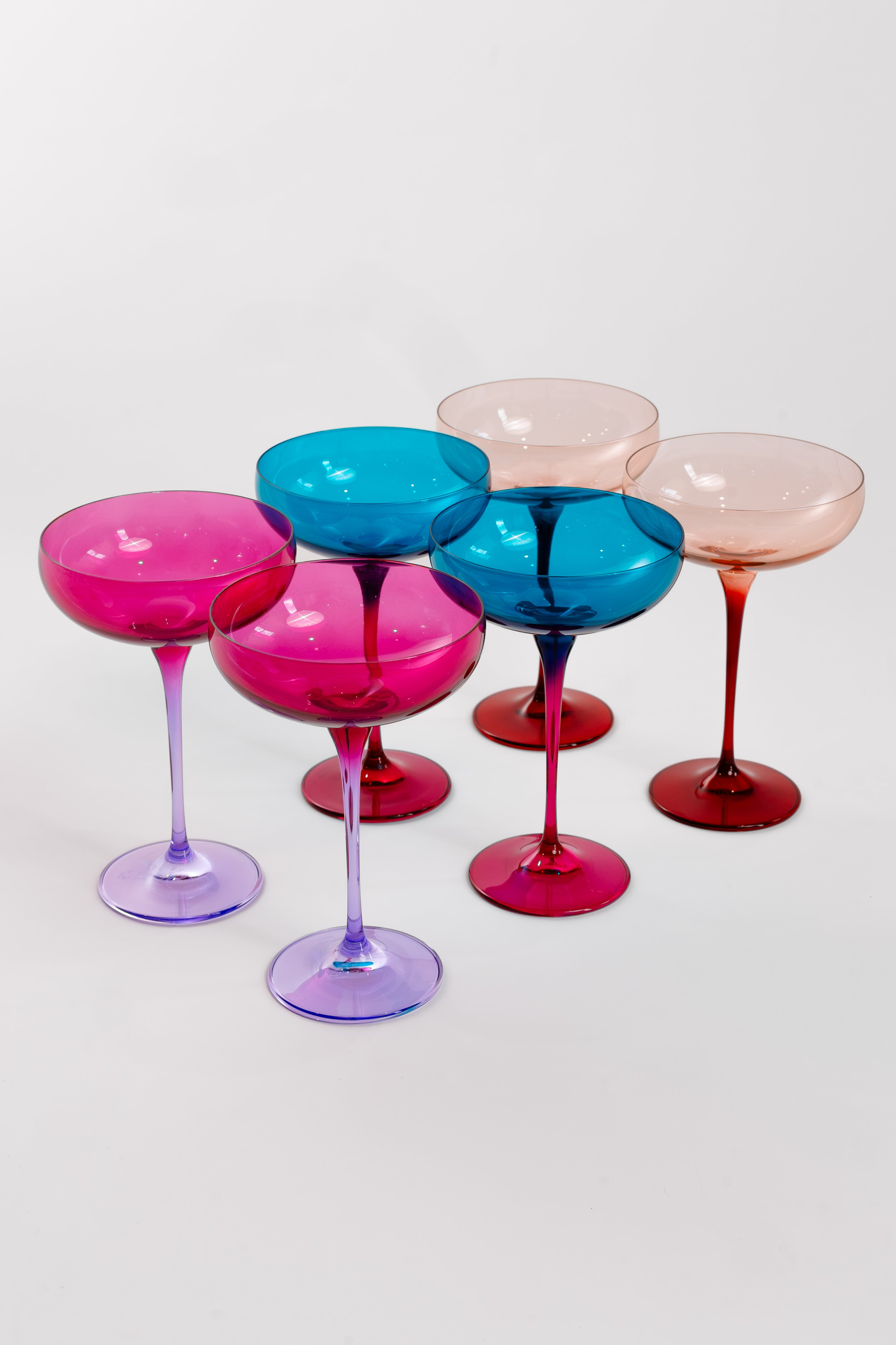 Estelle Colored Champagne Coupe Glasses - Set of 6 Jewel-Toned Stemware for Parties & Celebrations | Elegant Colorblock Mixed Glassware for Weddings, Bridal Showers & Special Occasions