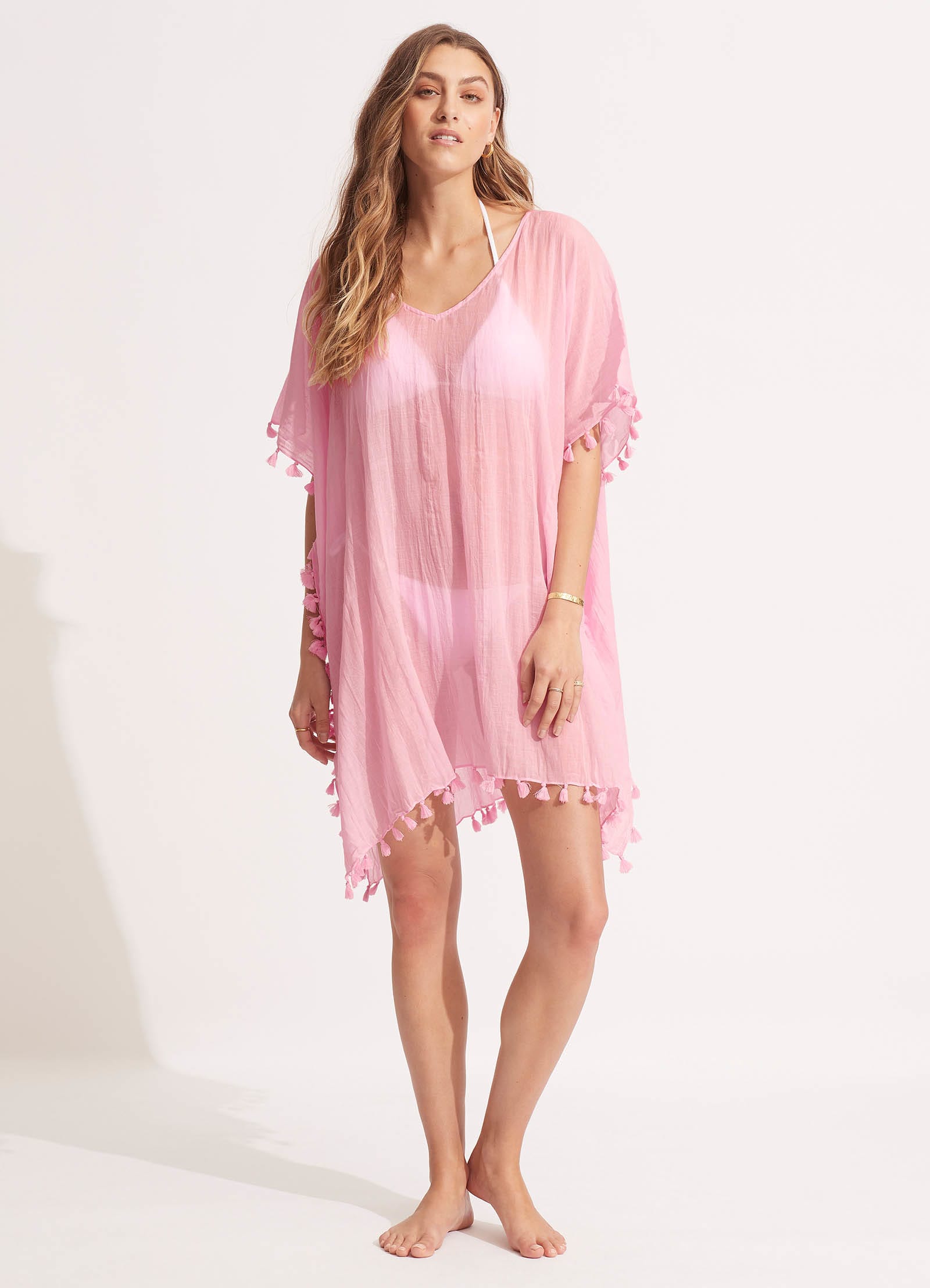 Amnesia Kaftan Dress - Flowy Parfait Pink Maxi Dress for Women | Beach Cover Up, Boho Chic Outfit, Summer Vacation Wear