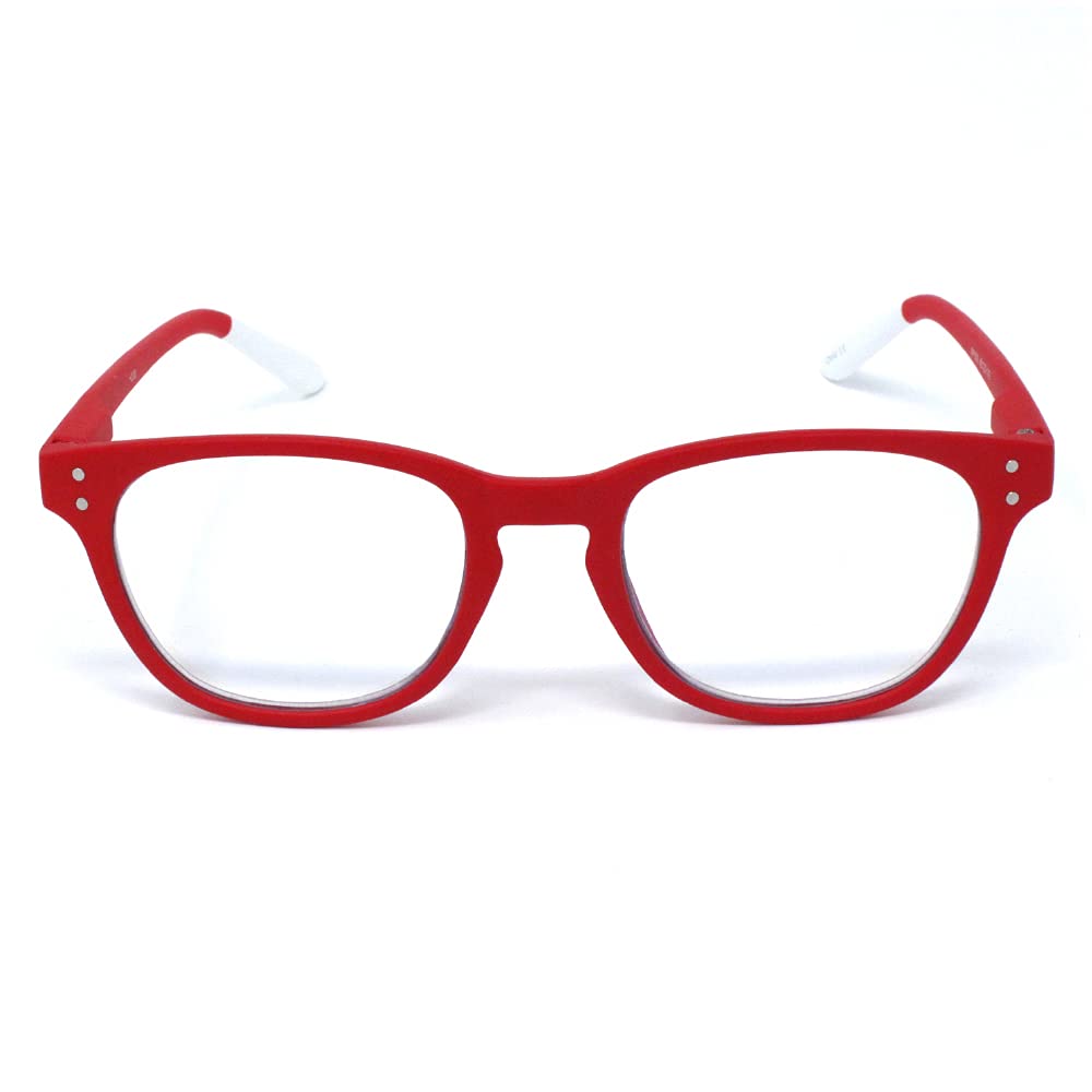 Blue Light Blocking Reading Glasses for Men & Women - Anti Eyestrain Computer Glasses | Gaming & TV Glasses with UV Protection (Red, 0.00 Strength) - Perfect for Office Work, Online Classes & Nighttime Screen Use