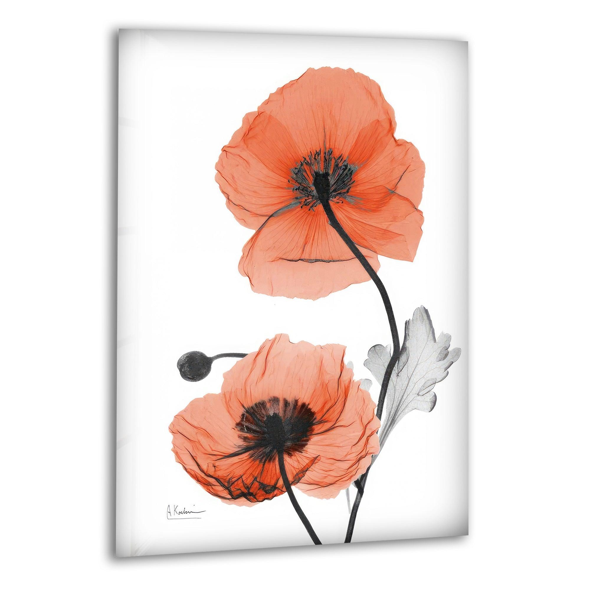 Albert Koetsier Red Soft Poppy Glass Wall Art - Handmade Stained Glass Window Decor for Home, Office & Gifts - Perfect for Living Room, Bedroom & Sunroom Decorations