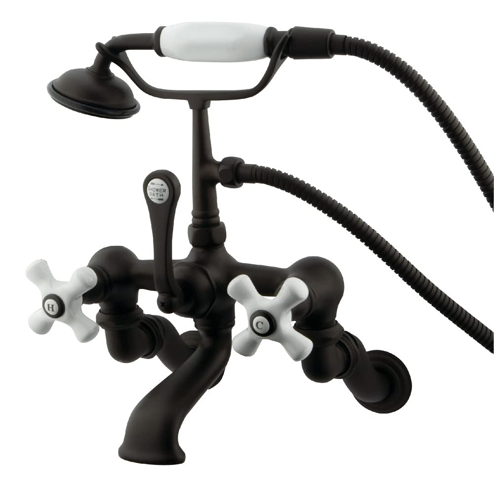 Kingston Brass CC465T5 Vintage 7-Inch Wall Mount Tub Filler with Hand Shower in Oil Rubbed Bronze - Perfect for Bathroom Renovation and Spa-Like Shower Experience