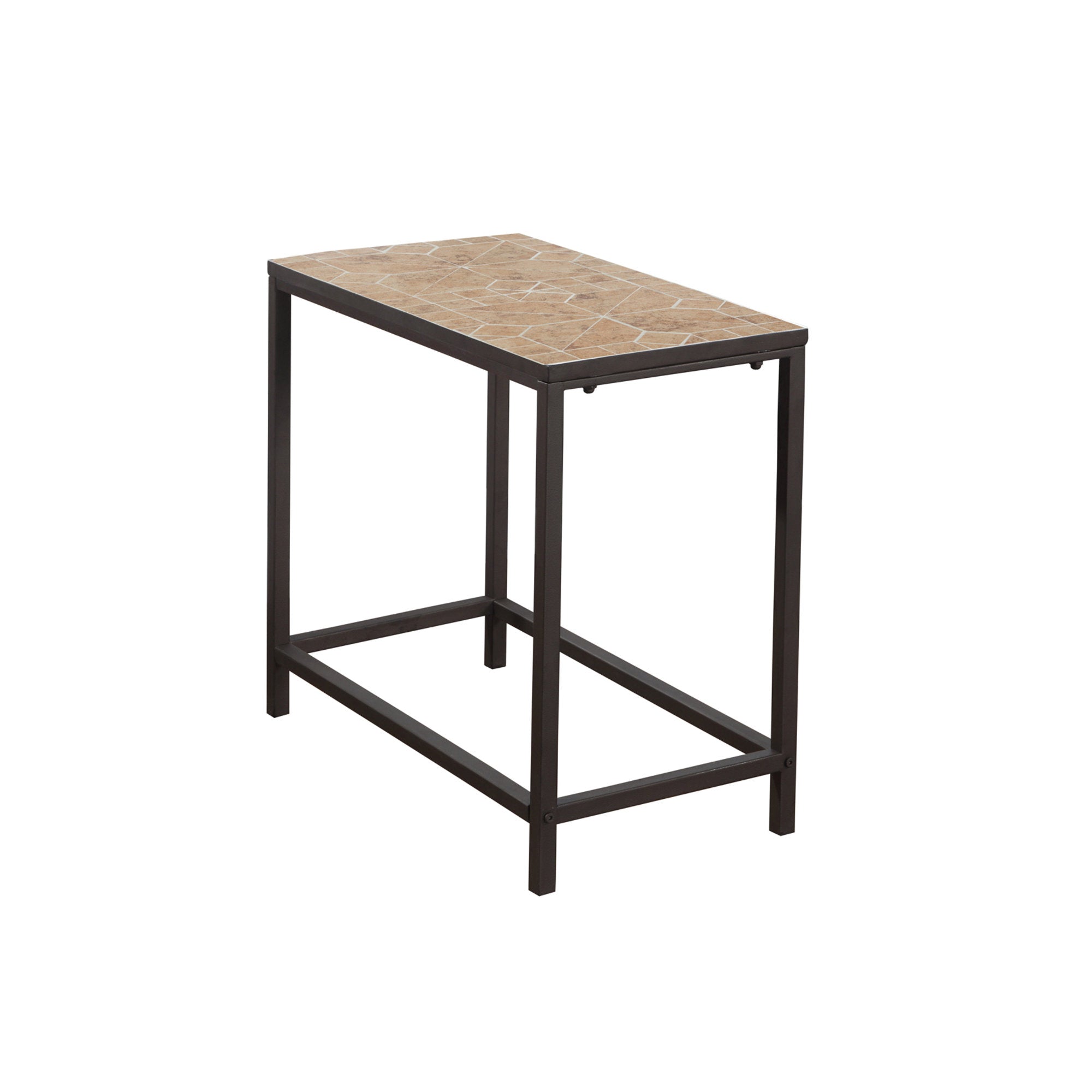 Rustic Terracotta Tile Top End Table with Hammered Brown Metal Base - Perfect for Living Room, Bedroom, or Patio Decor