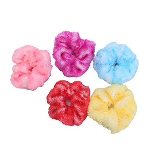 5PCS Fuzzy Fur Scrunchies - Soft Hair Bands for Ponytails & Wristbands