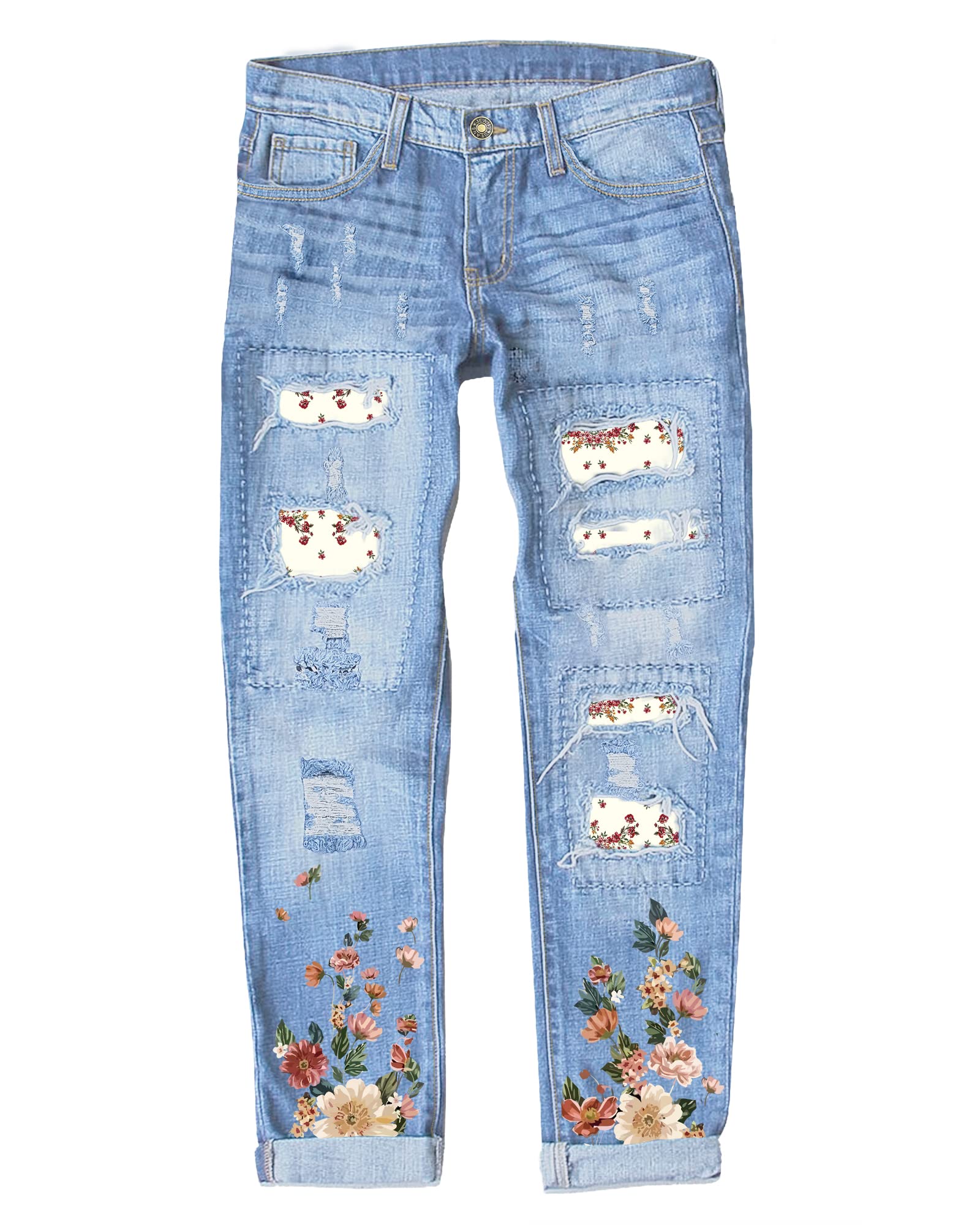 Luvamia Women's Boyfriend Jeans - Ripped Distressed Stretch Denim Pants with Patchwork Design | Casual Streetwear & Everyday Comfort