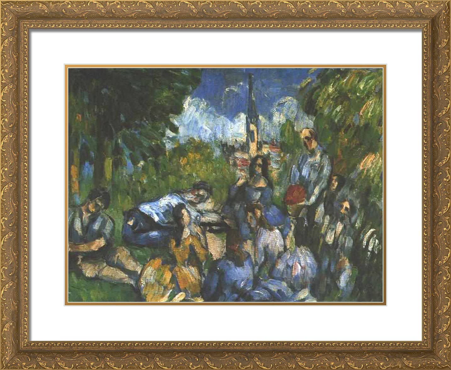 Paul Cezanne 'A Lunch on the Grass' 24x20 Inch Gold Ornate Framed Art Print with Double Matting - Premium Wall Decor for Living Room, Bedroom & Office