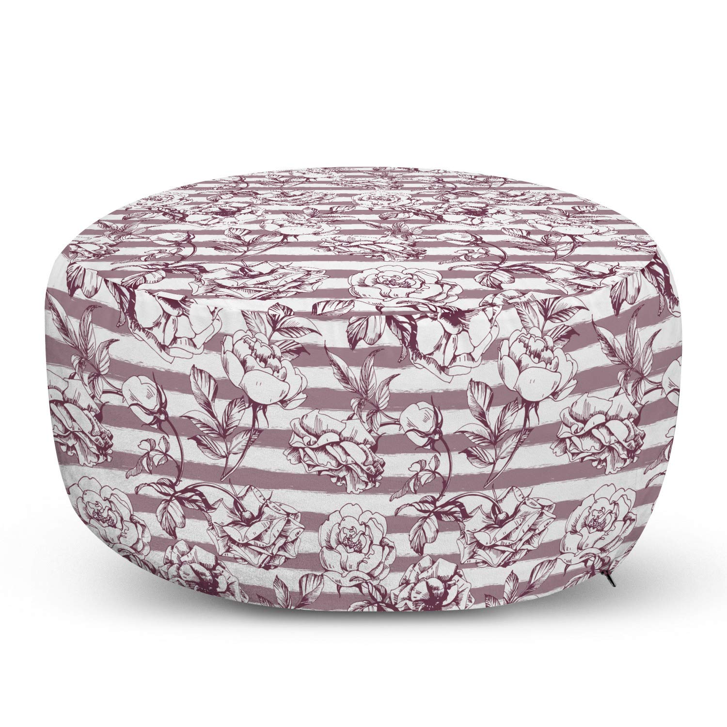 Ambesonne Floral Ottoman Pouf - Decorative Foot Rest with Removable Cover, Grey Pink Wild Peonies Design for Living Room & Bedroom | Cozy Home Decor, Perfect for Reading Nooks and Lounge Areas