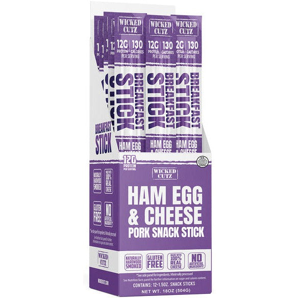 Wicked Cutz Ham Egg & Cheese Pork Snack Sticks | High Protein Keto-Friendly Snacks | Perfect for On-the-Go, Hiking & Road Trips