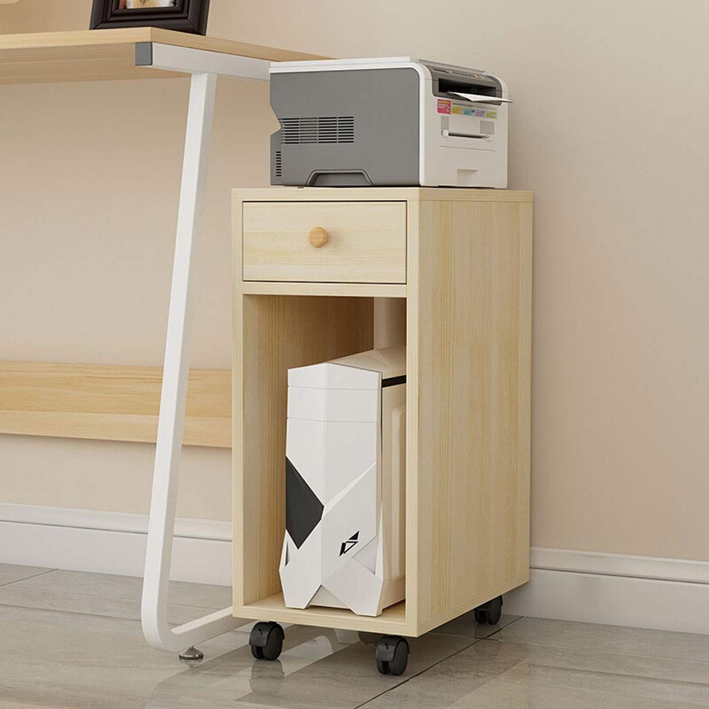 UNNS Wooden Printer Stand for Office - 10.6x15.7x27.6 Inches Laser Printer & Copier Stand with Locking Casters, CPU Rolling Cart (Natural Color) - Perfect for Home Office, Small Business & Workspace Organization