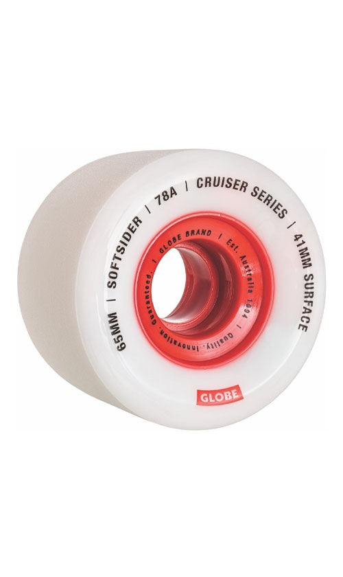 Globe Softsiders 65mm 78a Skateboard Wheels - White/Red - Perfect for Cruising, Street Skating & Smooth Rides